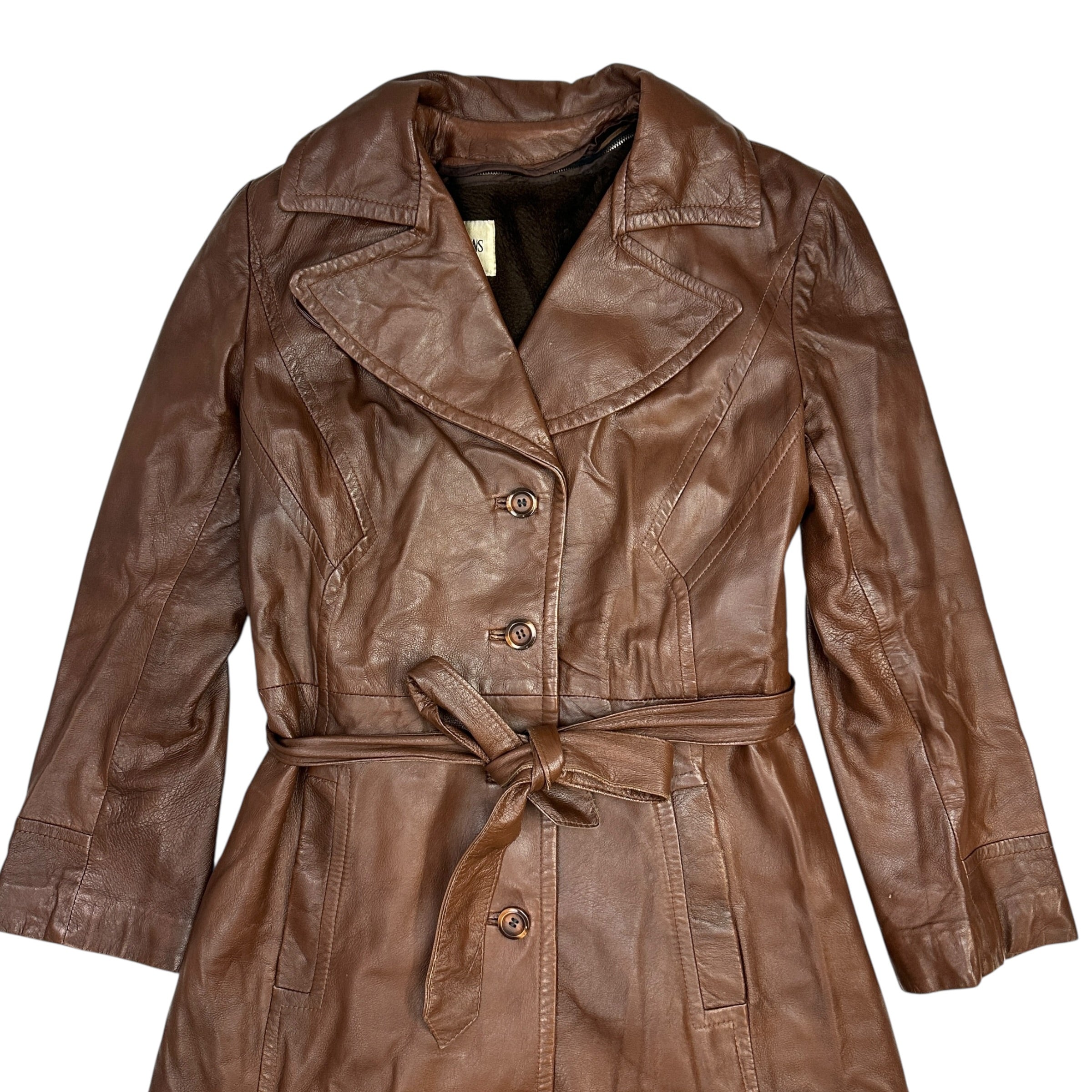(W) Irving Posluns Leather Trench Coat Chocolate Brown