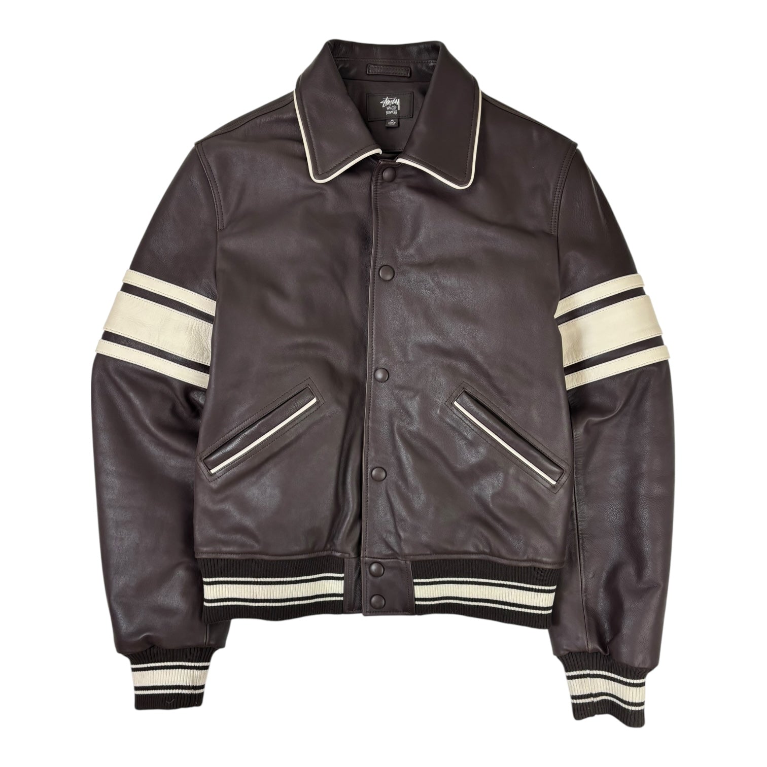 Stussy x Wales Bonner Leather Varsity Jacket Brown