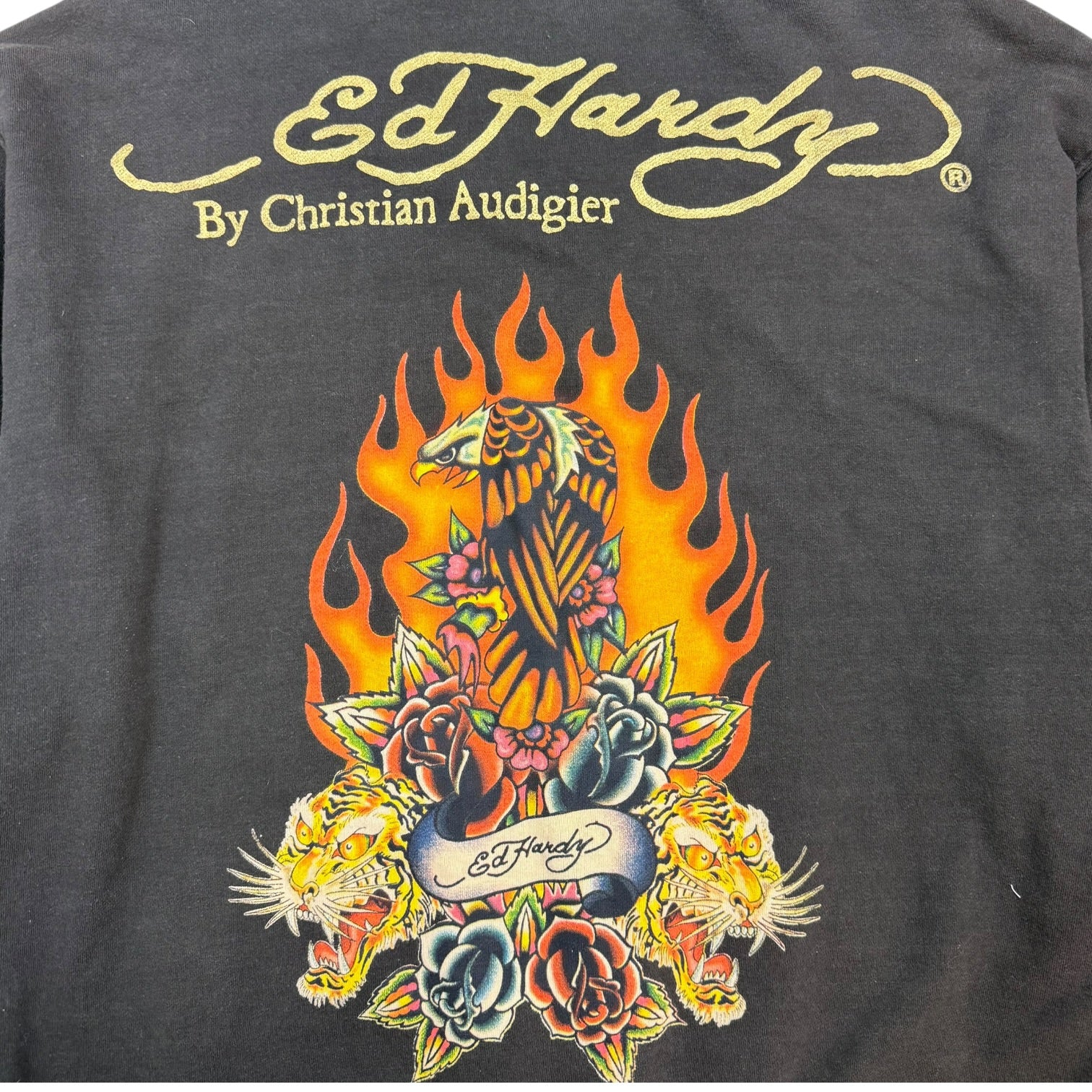 Vintage Ed Hardy By Christian Audiger Flaming Eagle Zip Up Hoodie Black