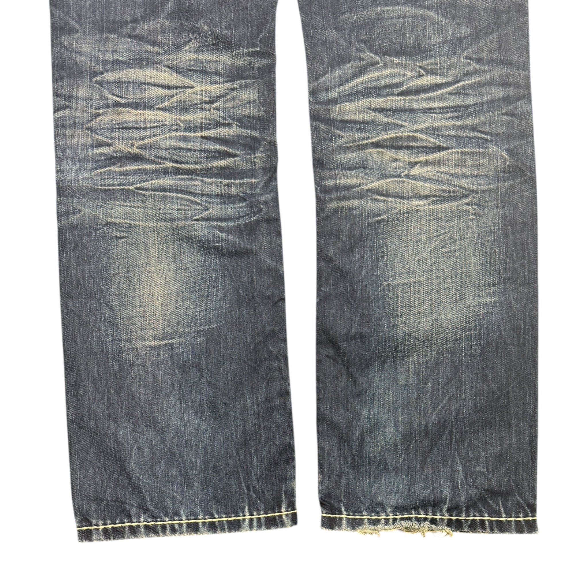 Y2K Camp David Embroidered Contrast Stitch Denim Blue Wash Bottoms