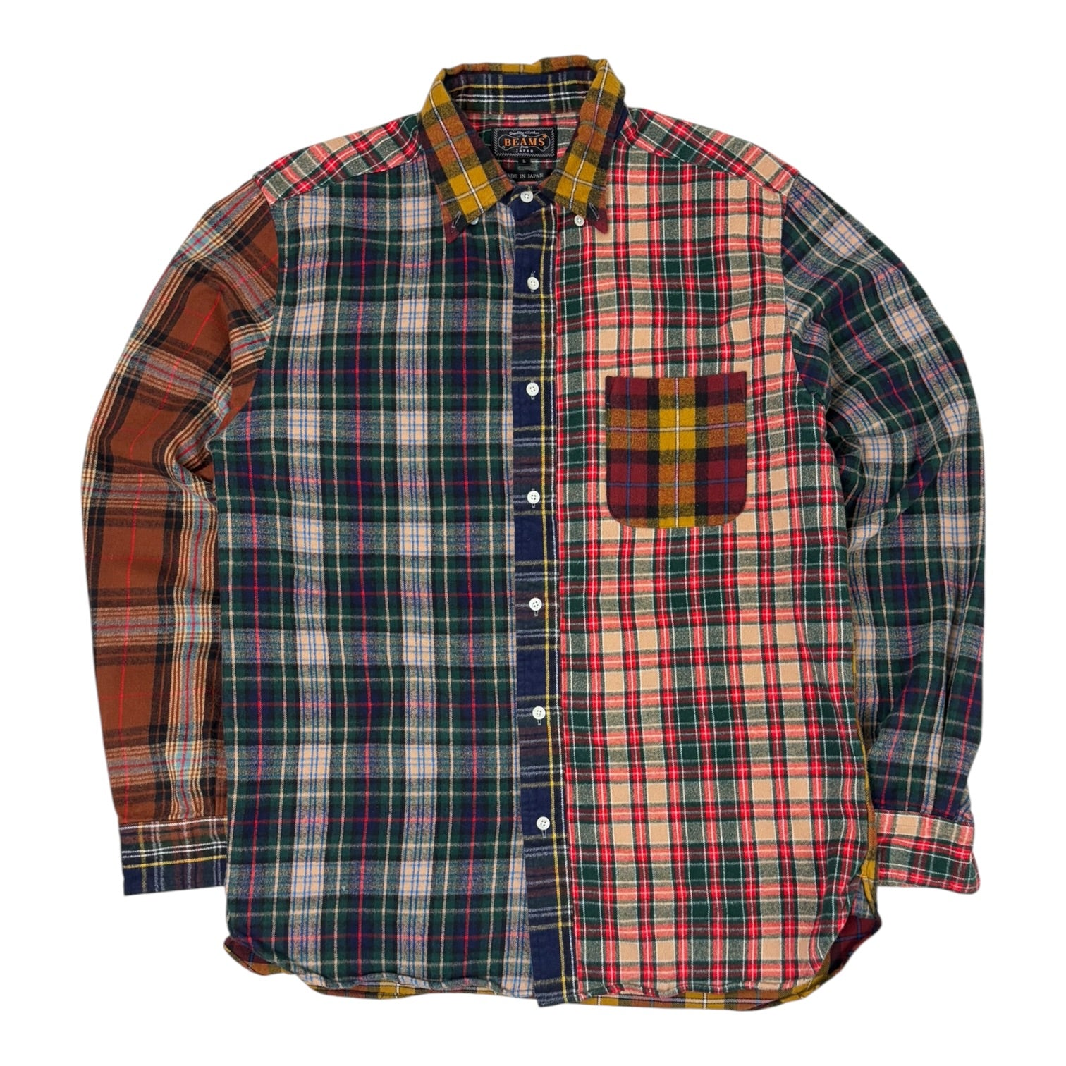 BEAMS PLUS Patchwork Flannel Button Up Shirt