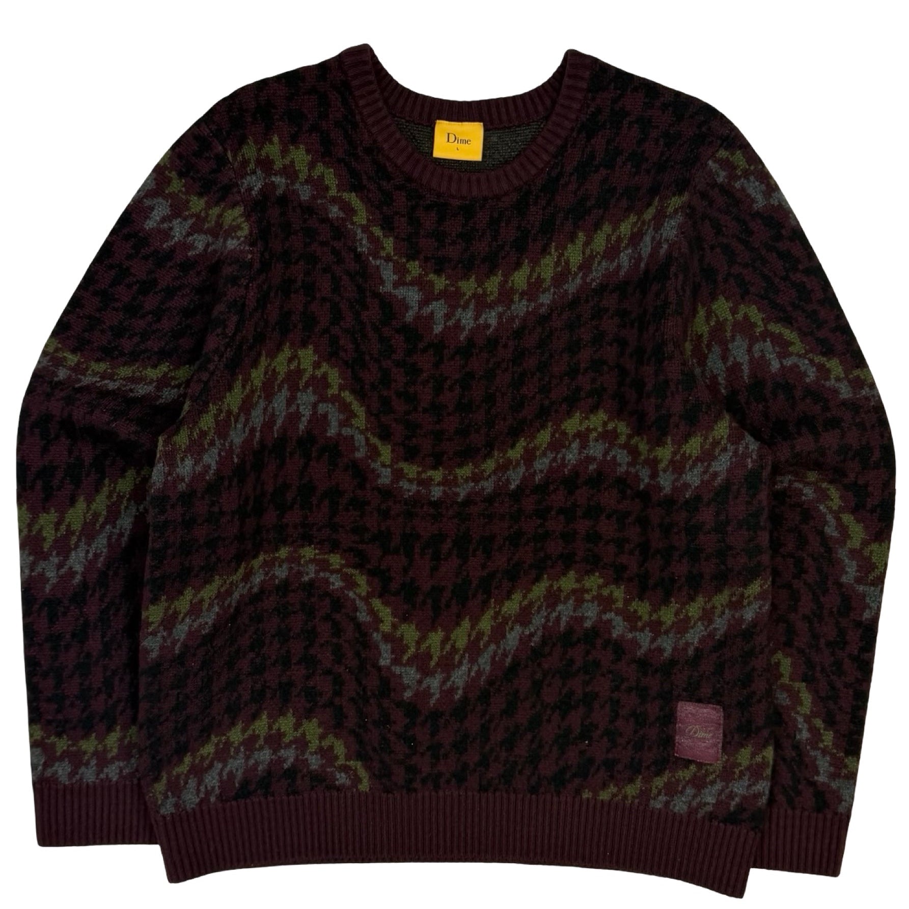 Dime Houndstooth Knit Sweater Burgundy