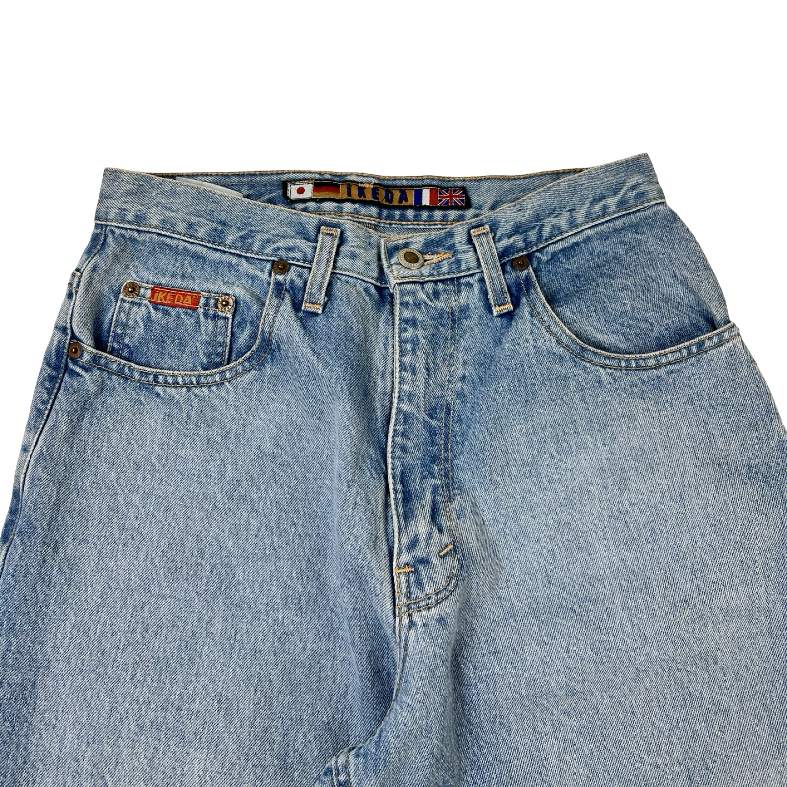 (W) Vintage Ikeda Baggy Tapered Leg Light Wash Denim Jeans