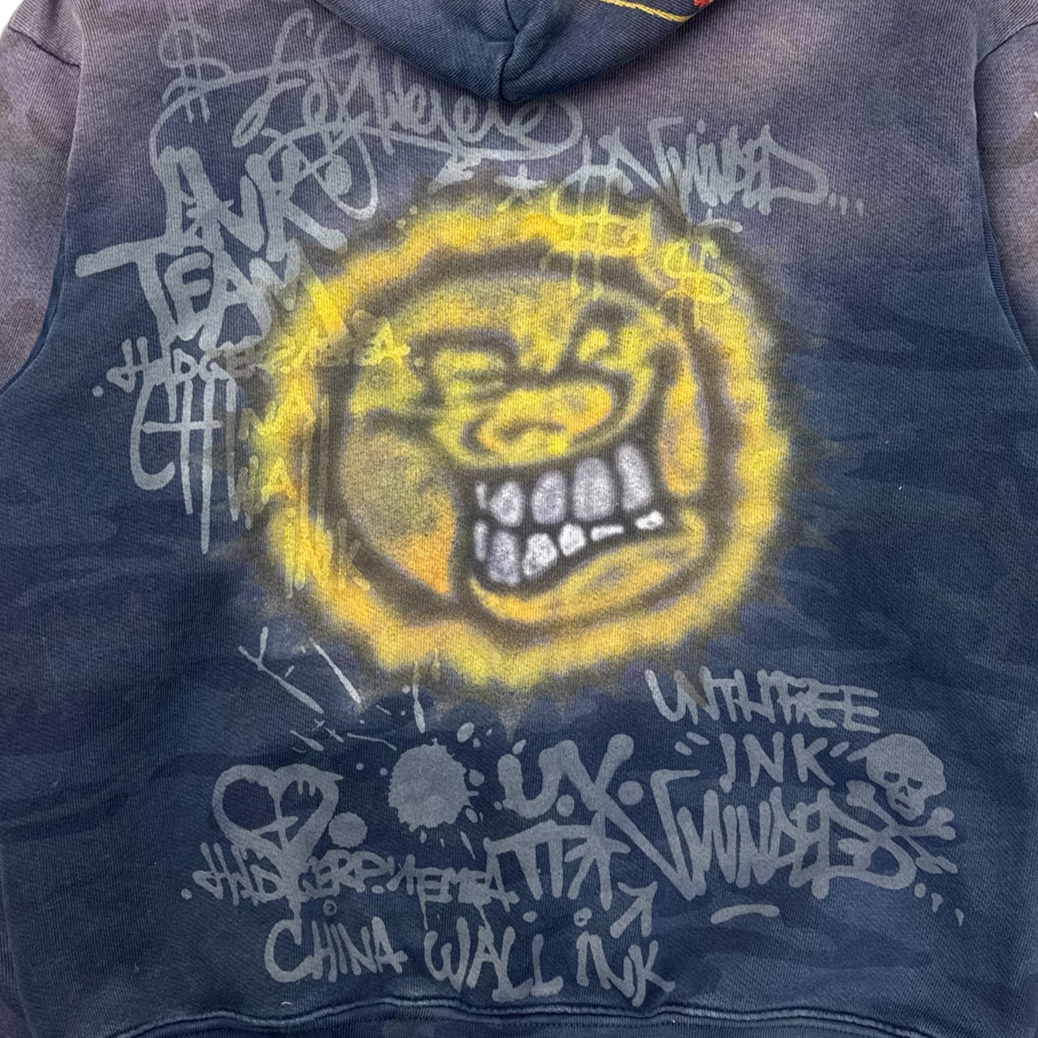 Y2K The Great China Wall Zip Up Hoodie Blue Camo