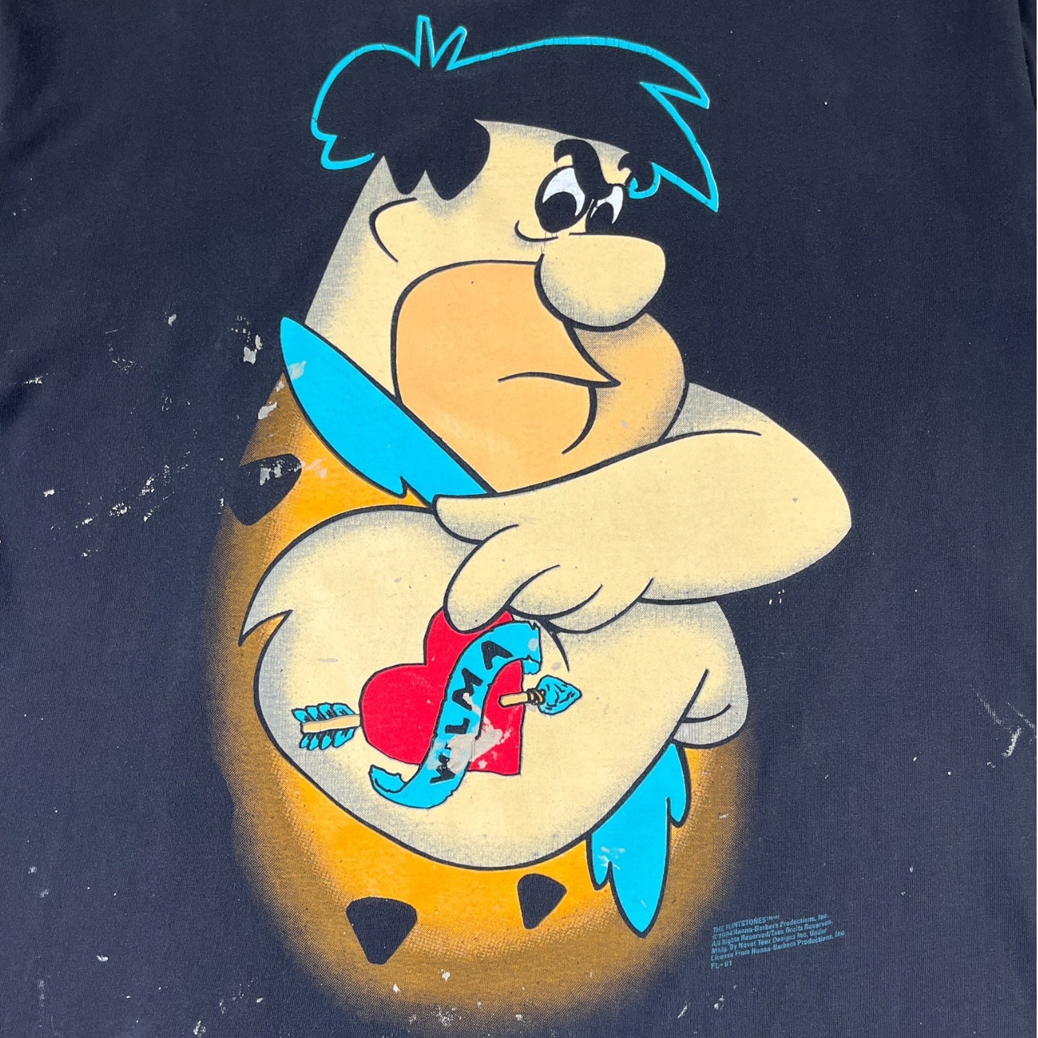 Vintage 1994 The Flintstones Fred Flintstone Tattoo T-Shirt Black