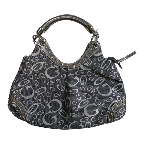 (W) Vintage Guess Monogram Hobo Shoulder Bag Grey