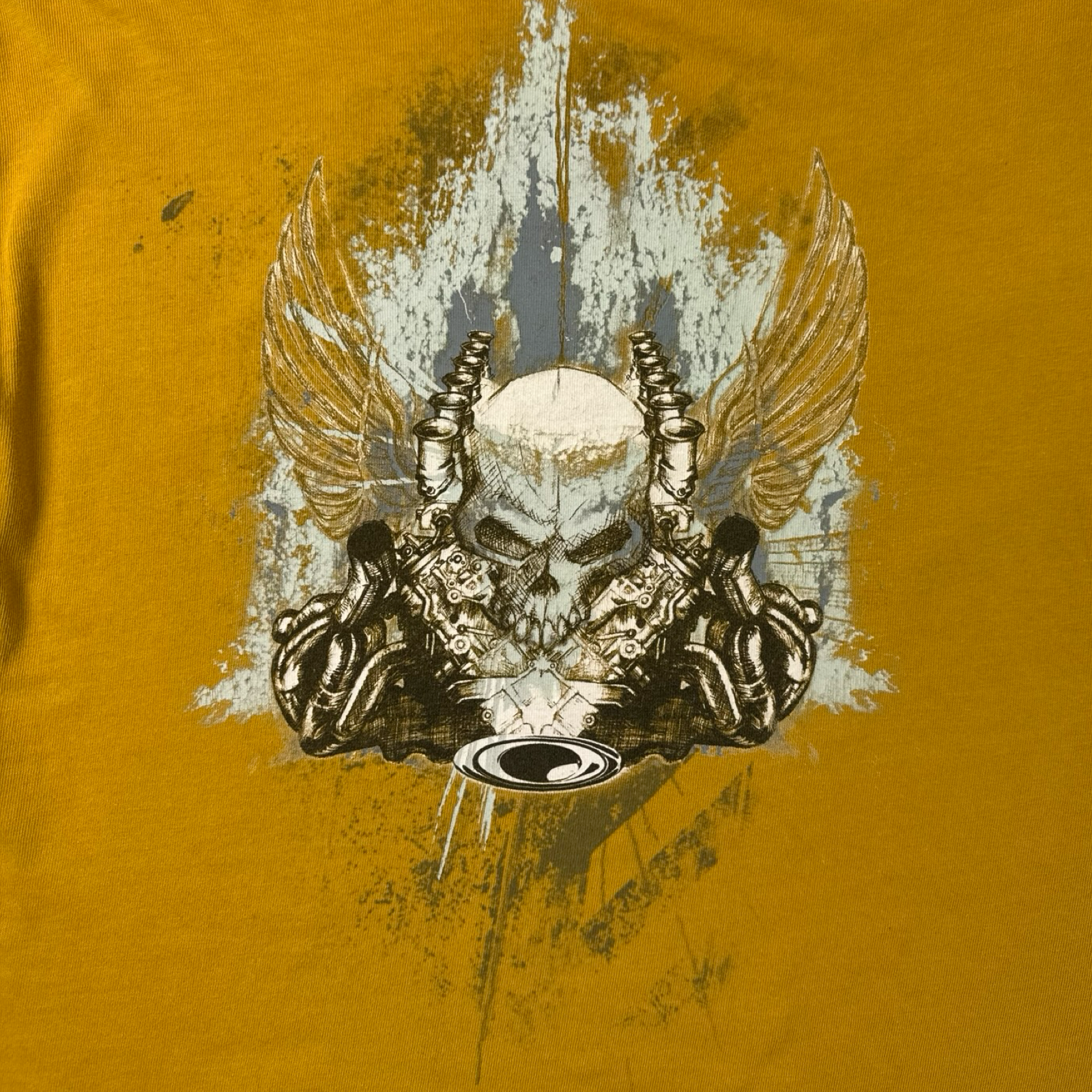 Y2K Oakley Skull & Motor Cyber T-Shirt Mustard