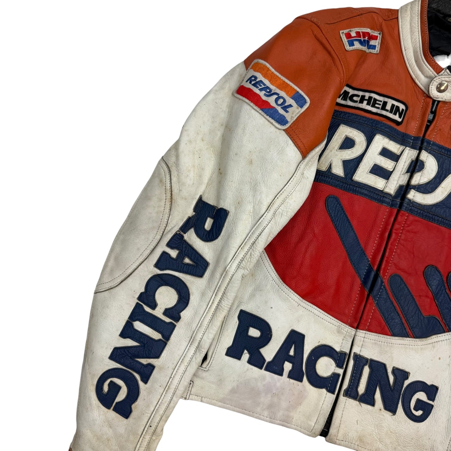 Vintage Repsol Leather Racing Jacket Orange/White