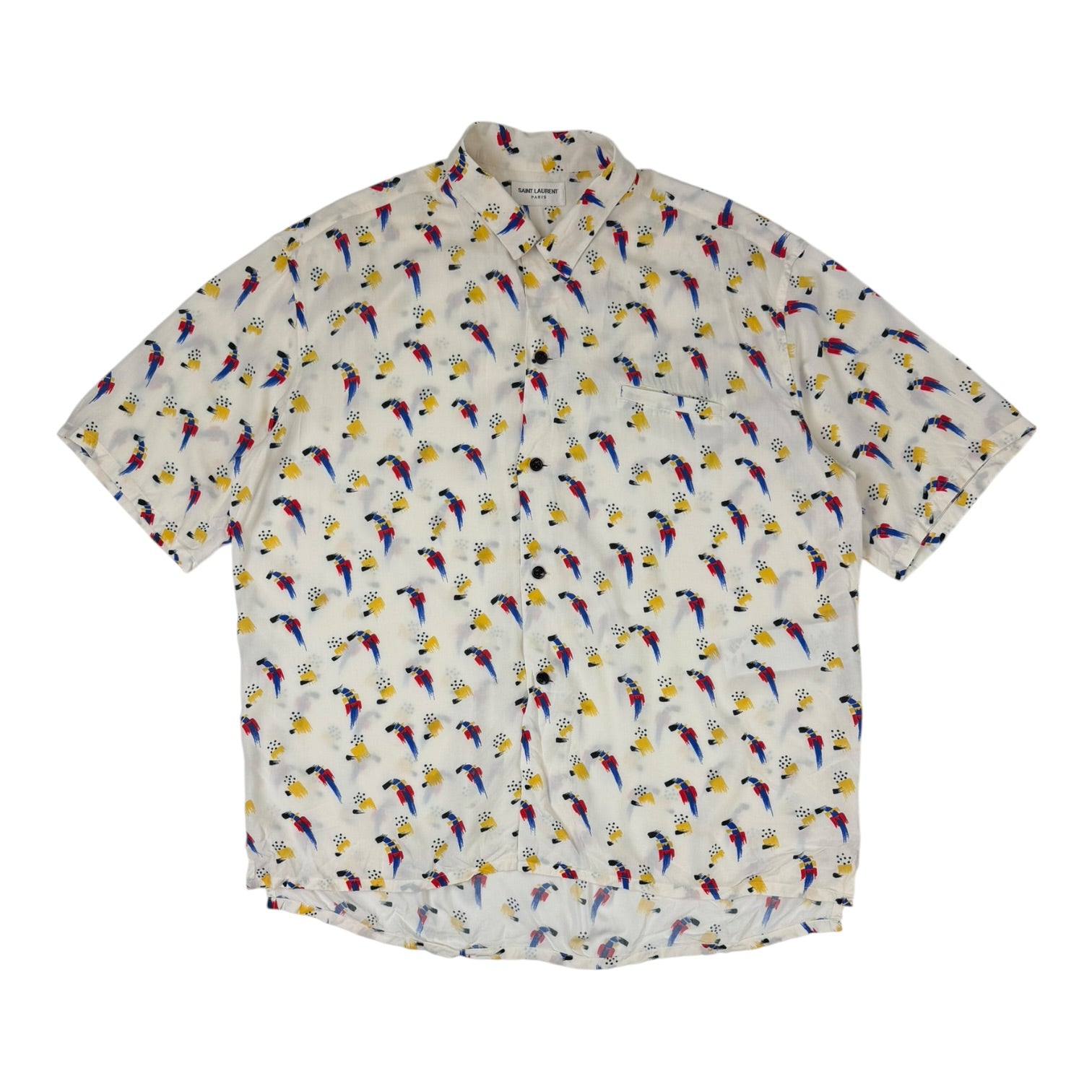 Saint Laurent Abstract Button-Up Short-Sleeve Shirt White