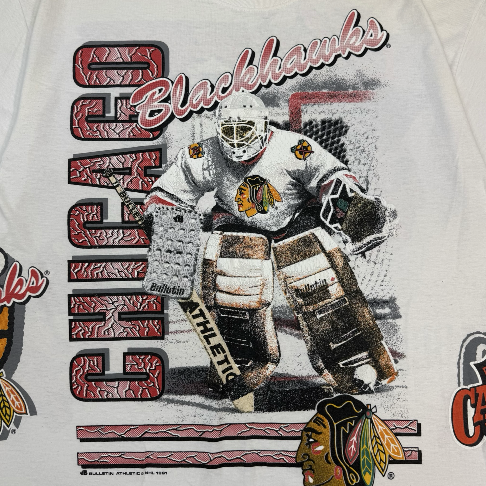 1991 Bulletin Athletic Chicago BlackHawks AOP Tee White