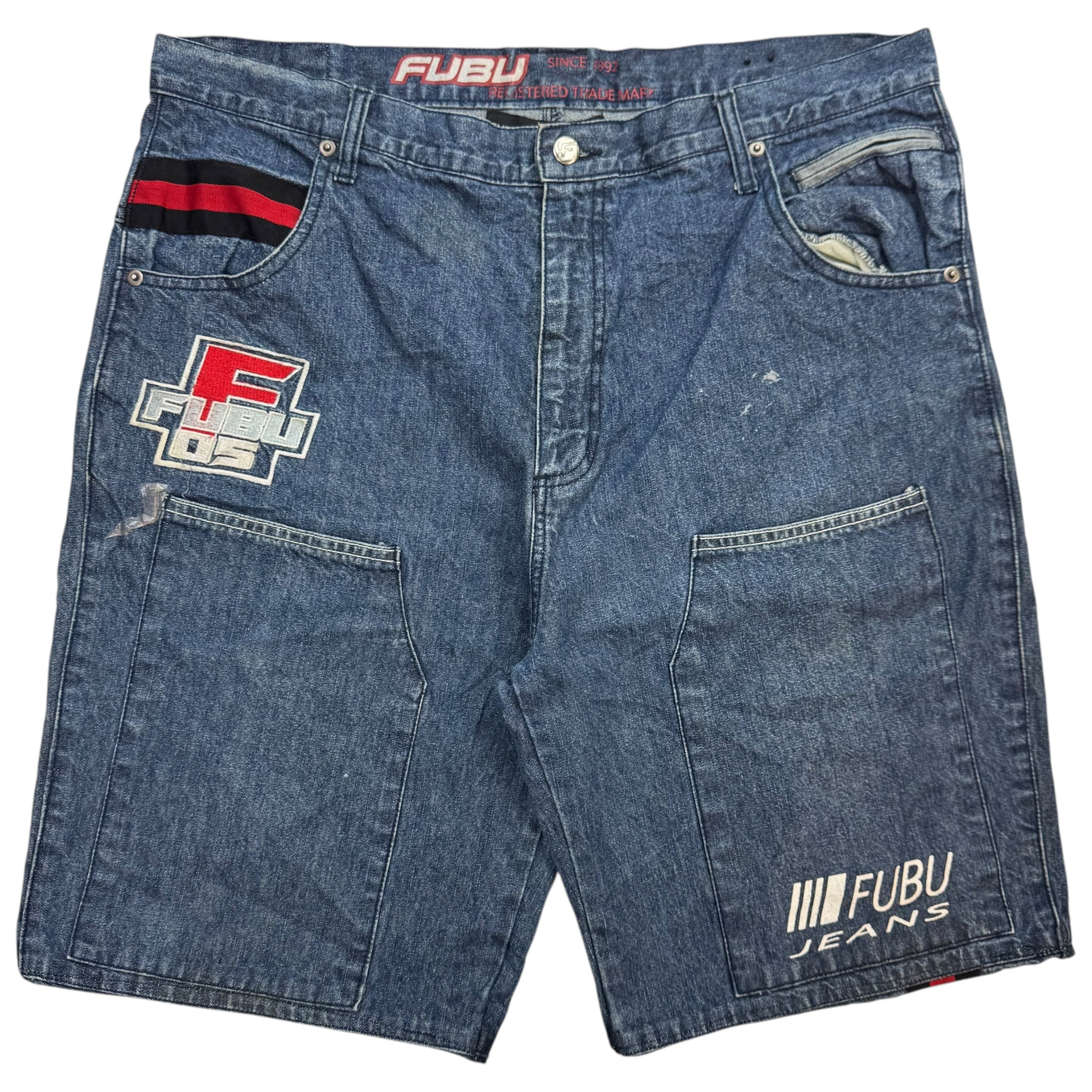 Vintage Fubu Double Knees Denim Shorts Indigo Blue