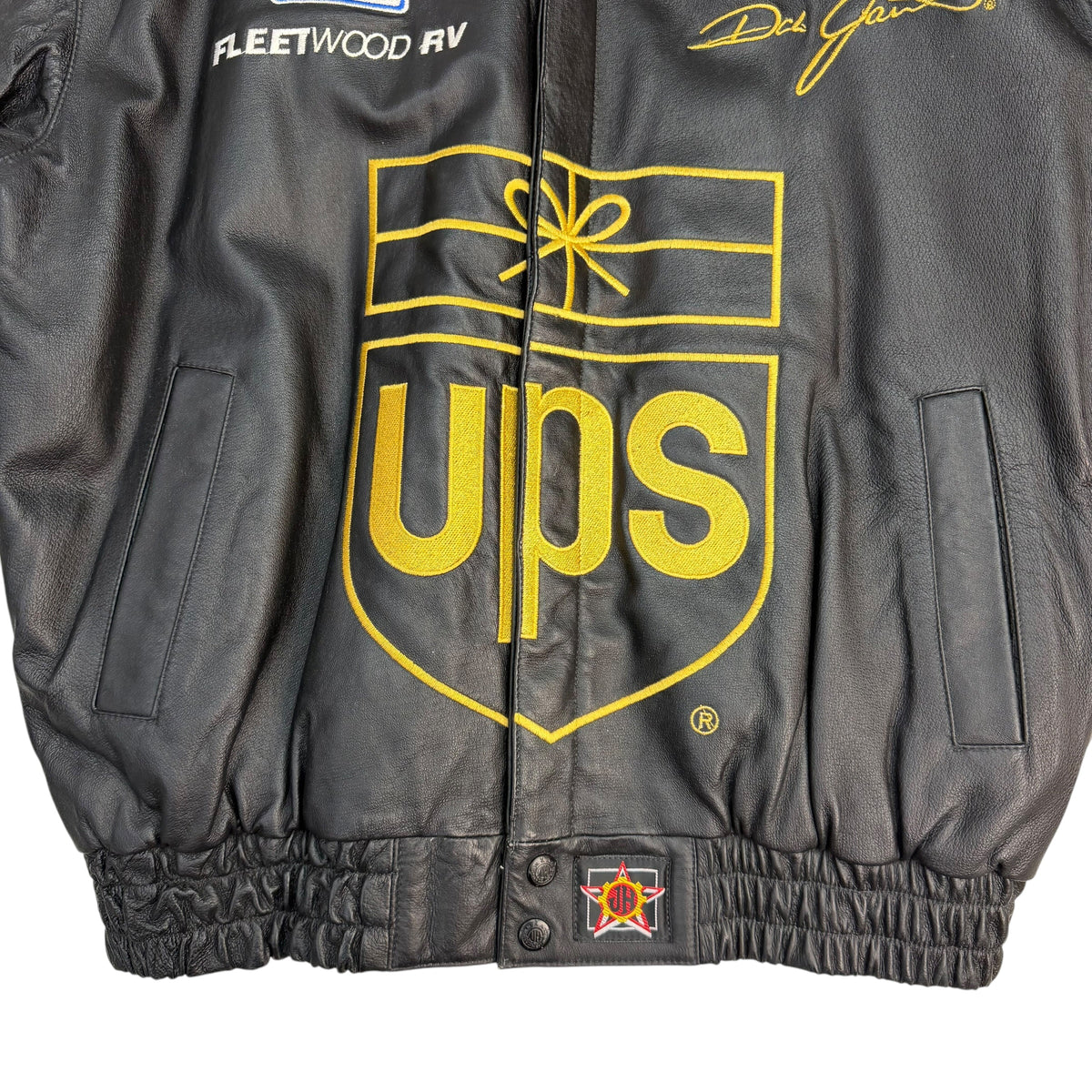 Vintage JH Design Jeff Hamilton UPS NASCAR Leather Racing Jacket Black
