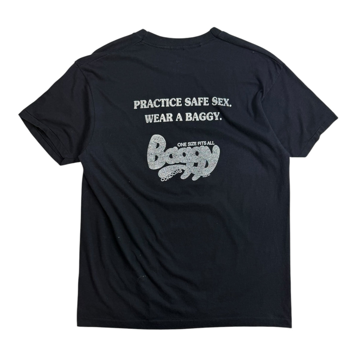 Vintage 1989 Baggy Condoms “One Size Fits All” T-Shirt Black