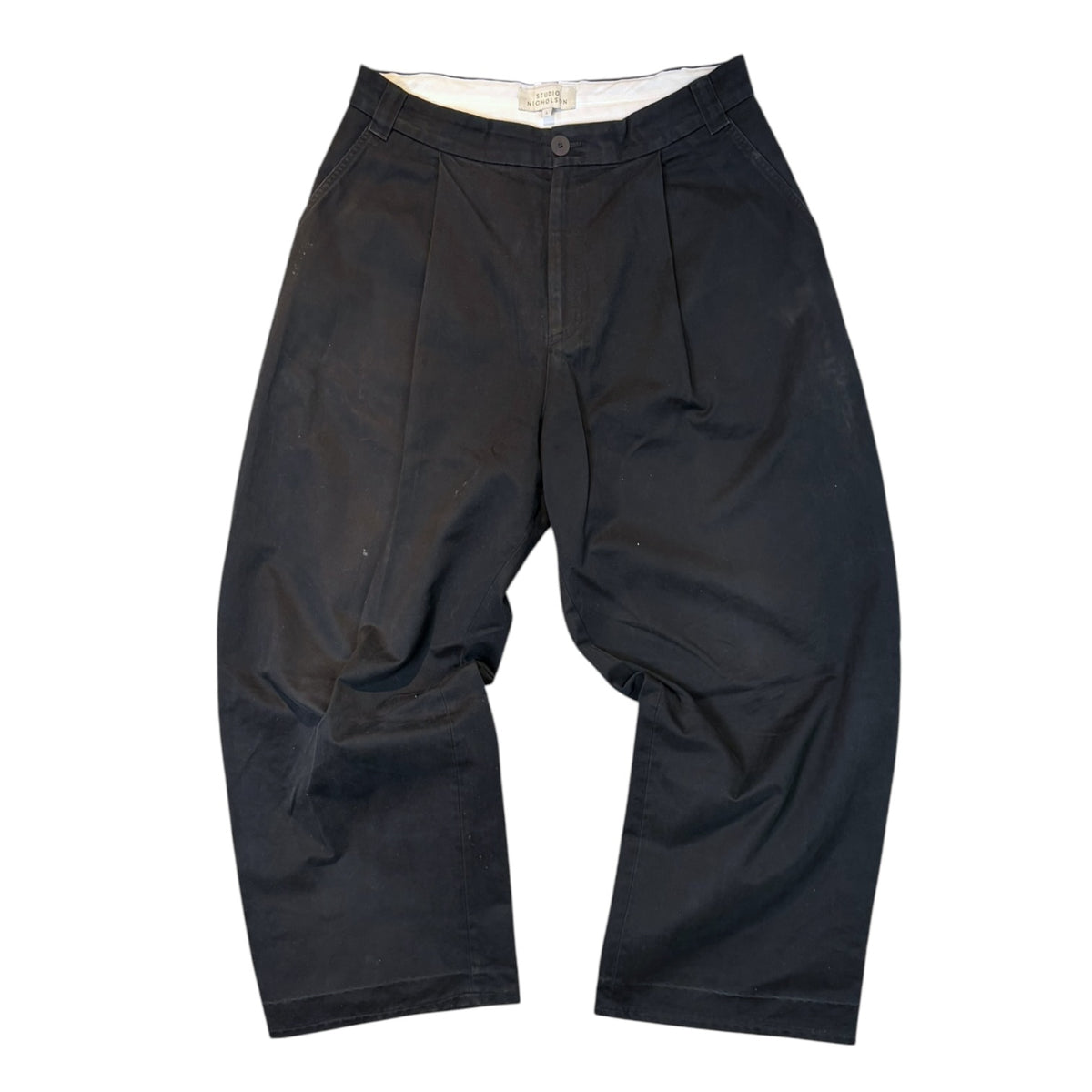 Studio Nicholson Sorte Peached Cotton Twill Volume Pants Black