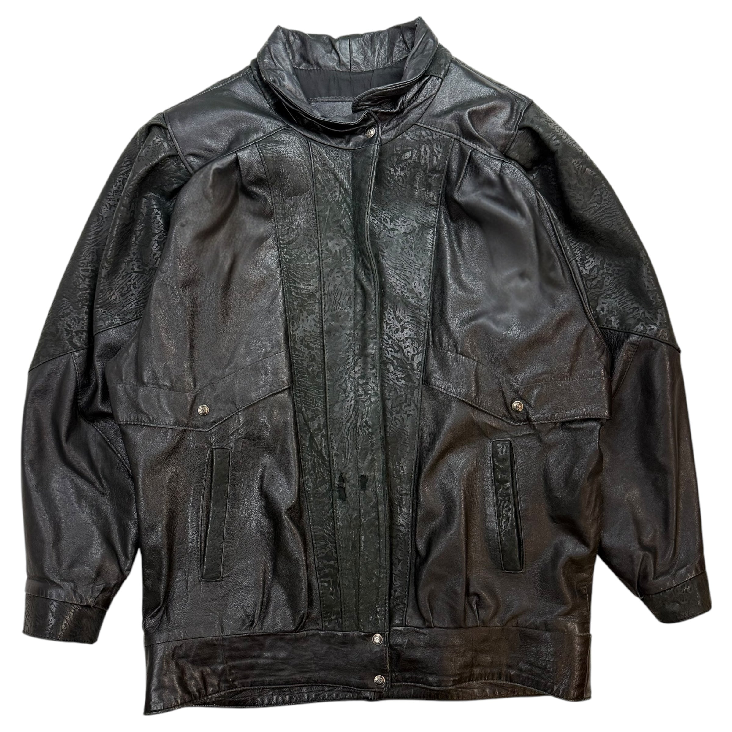 Vintage Animal Print Leather Jacket Black