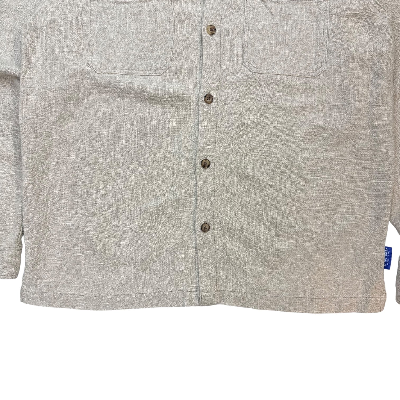 Without Walls Textured Linen Button Up Shirt Cream