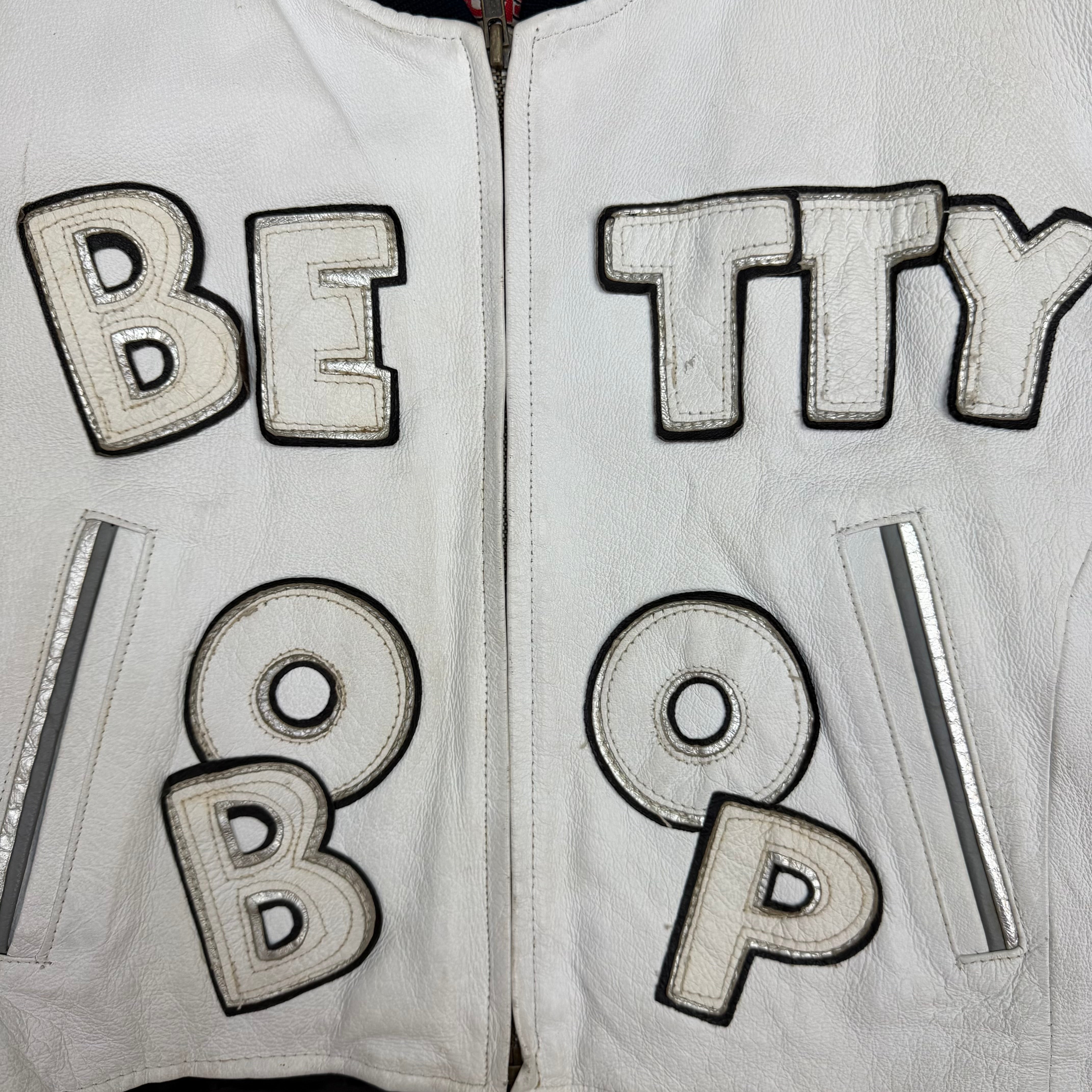(W) Vintage Betty Boop Leather Cropped Jacket White/Black
