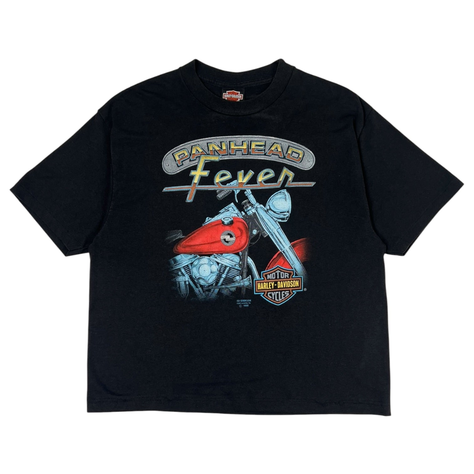 Vintage 1990 Harley Davidson “Panhead Fever” 3D Emblem T-Shirt Black