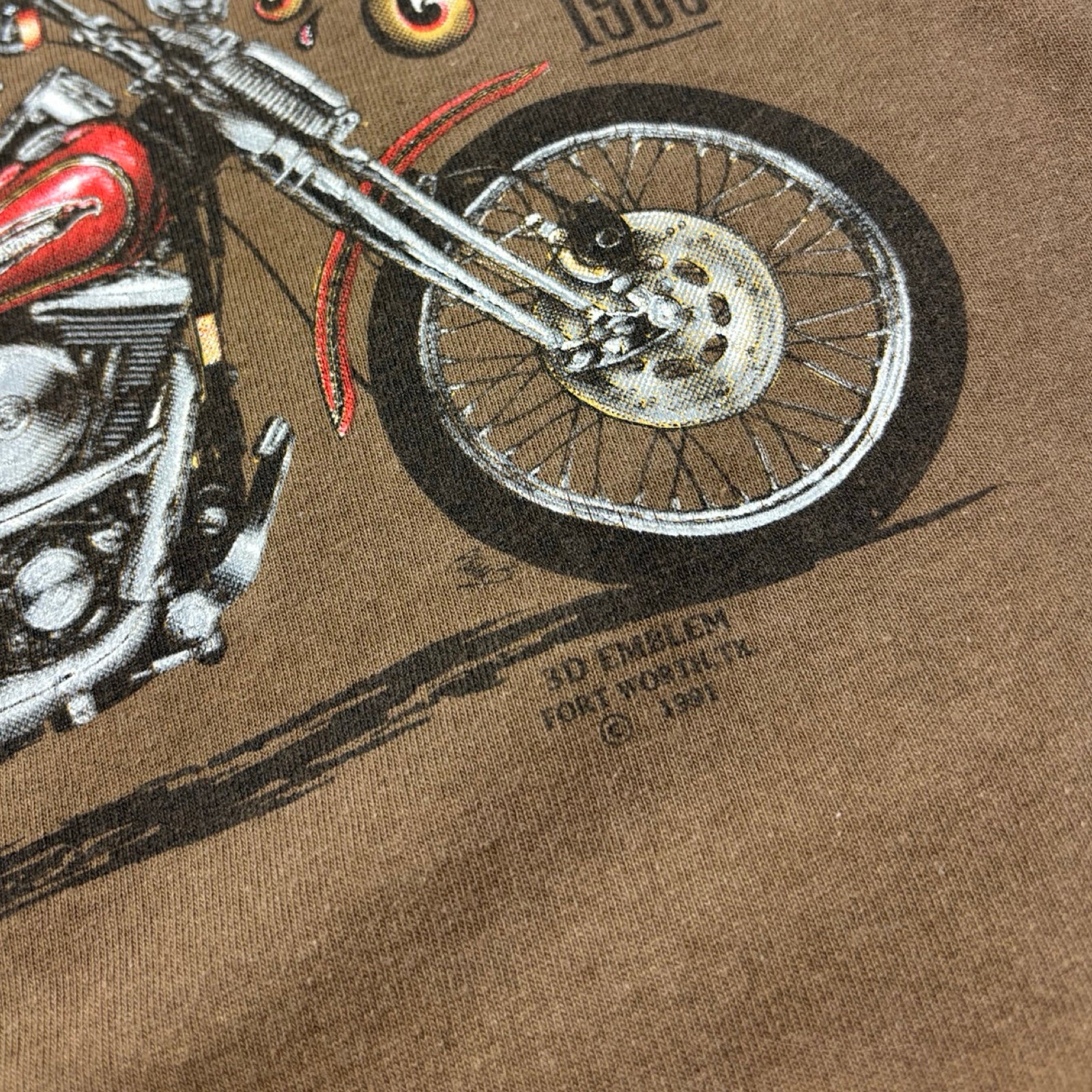 1991 Harley Davidson 3D Emblem Yukon T-Shirt Brown