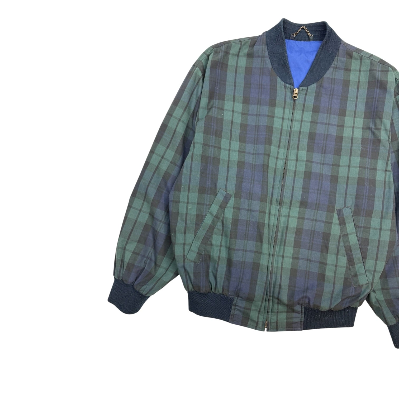 Vintage Marks & Spencer Plaid Bomber Style Jacket Green/Blue