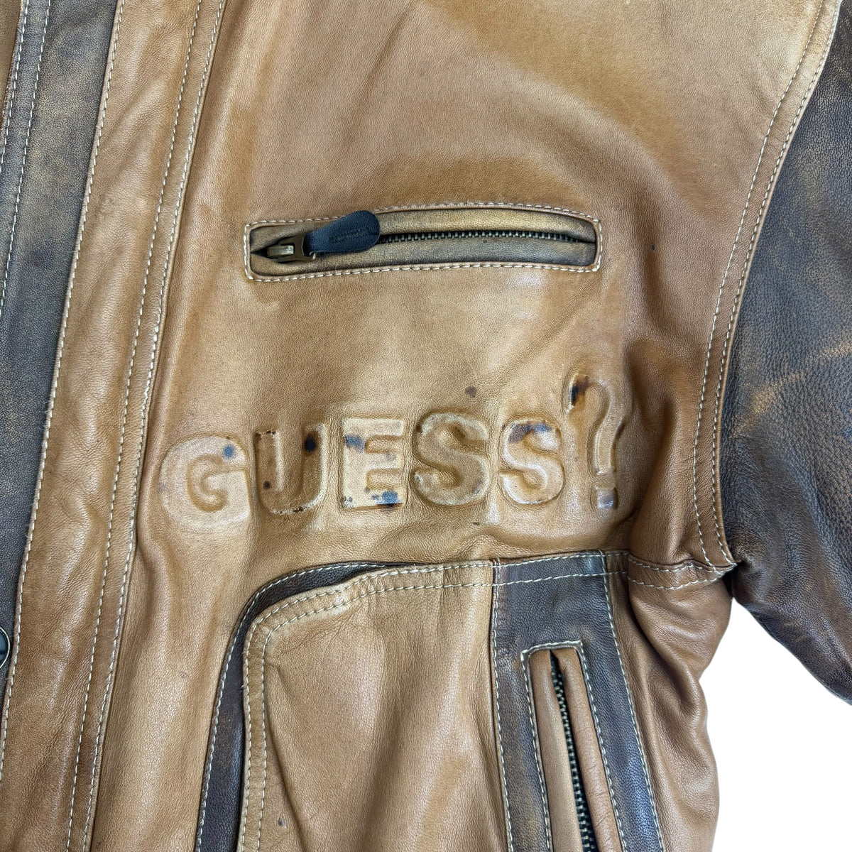 Vintage Guess Leather Bomber Jacket Brown