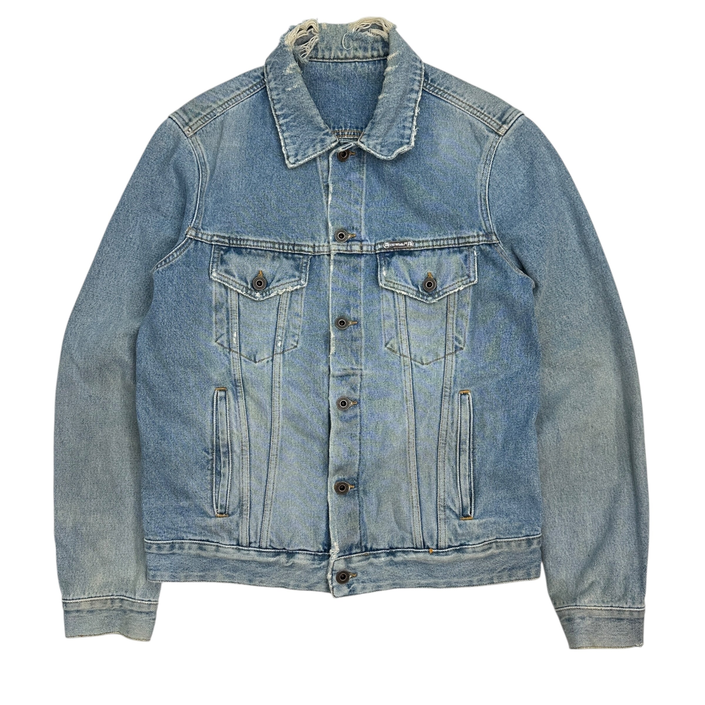 Off-White Vintage Printed Gradient Distress Denim Jacket
