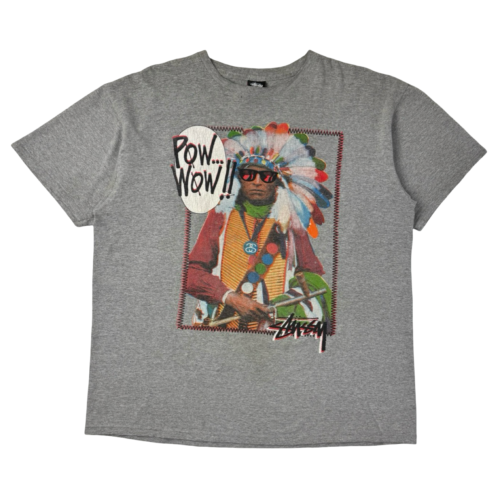 Vintage Stussy Pow Wow T-Shirt Heather Grey