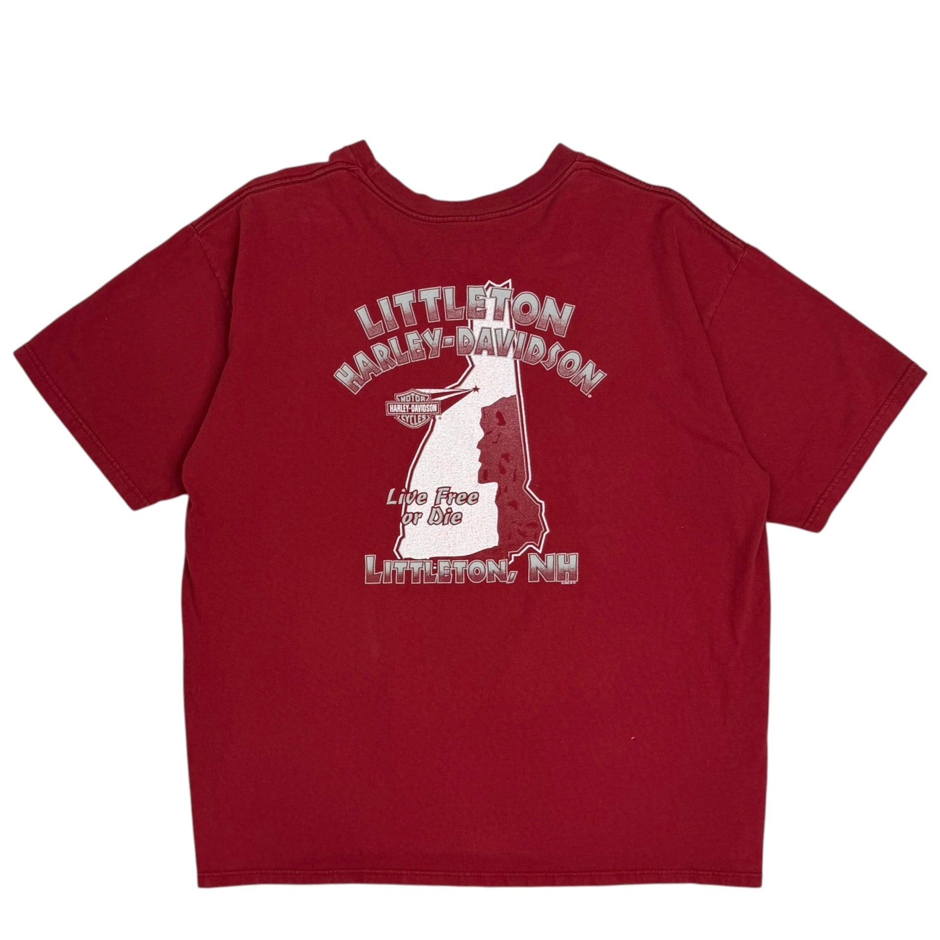 Vintage Harley Davidson “Live Free Or Die” Littleton Pocket Tee Red