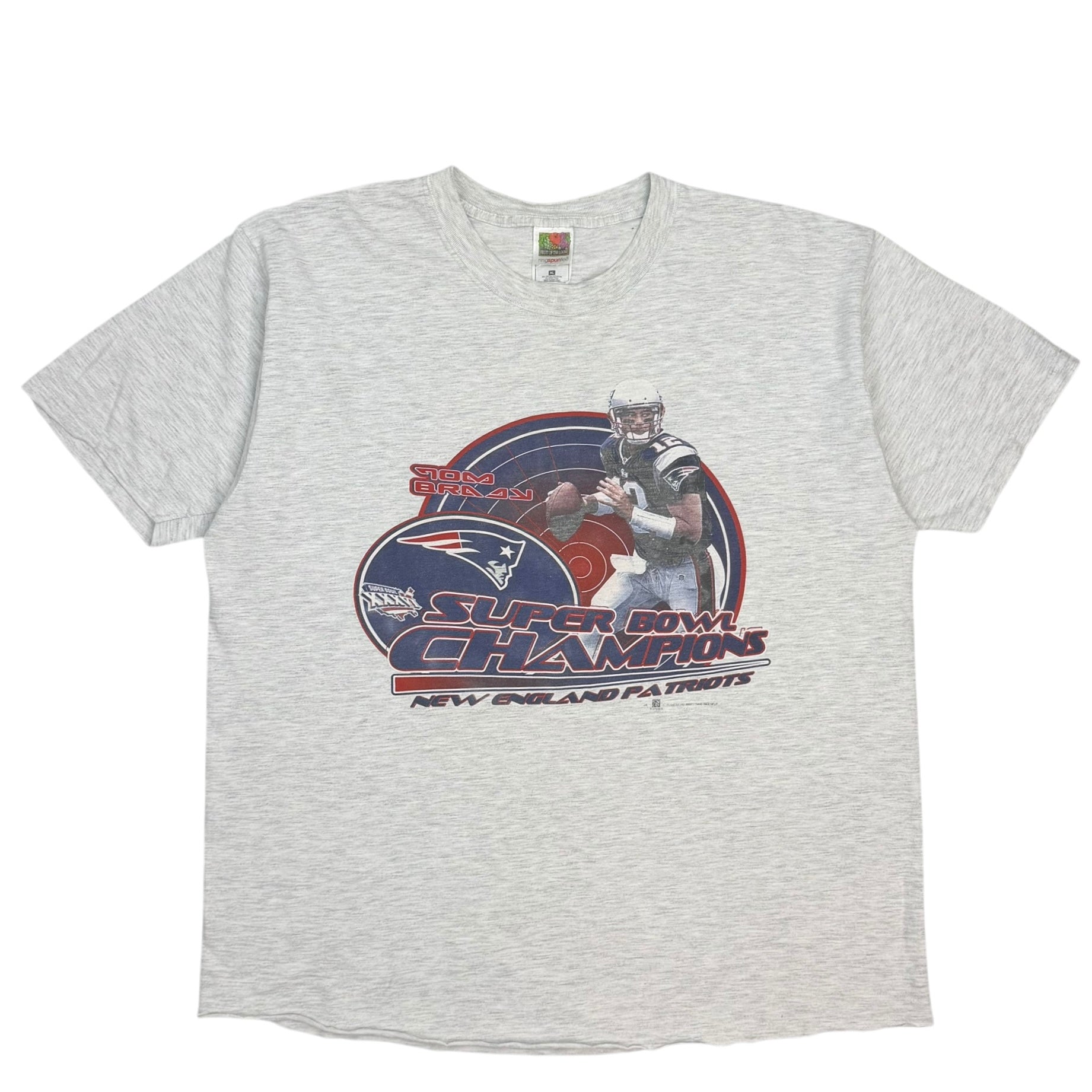2002 Tom Brady New England Patriots Superbowl Champions Tee Grey