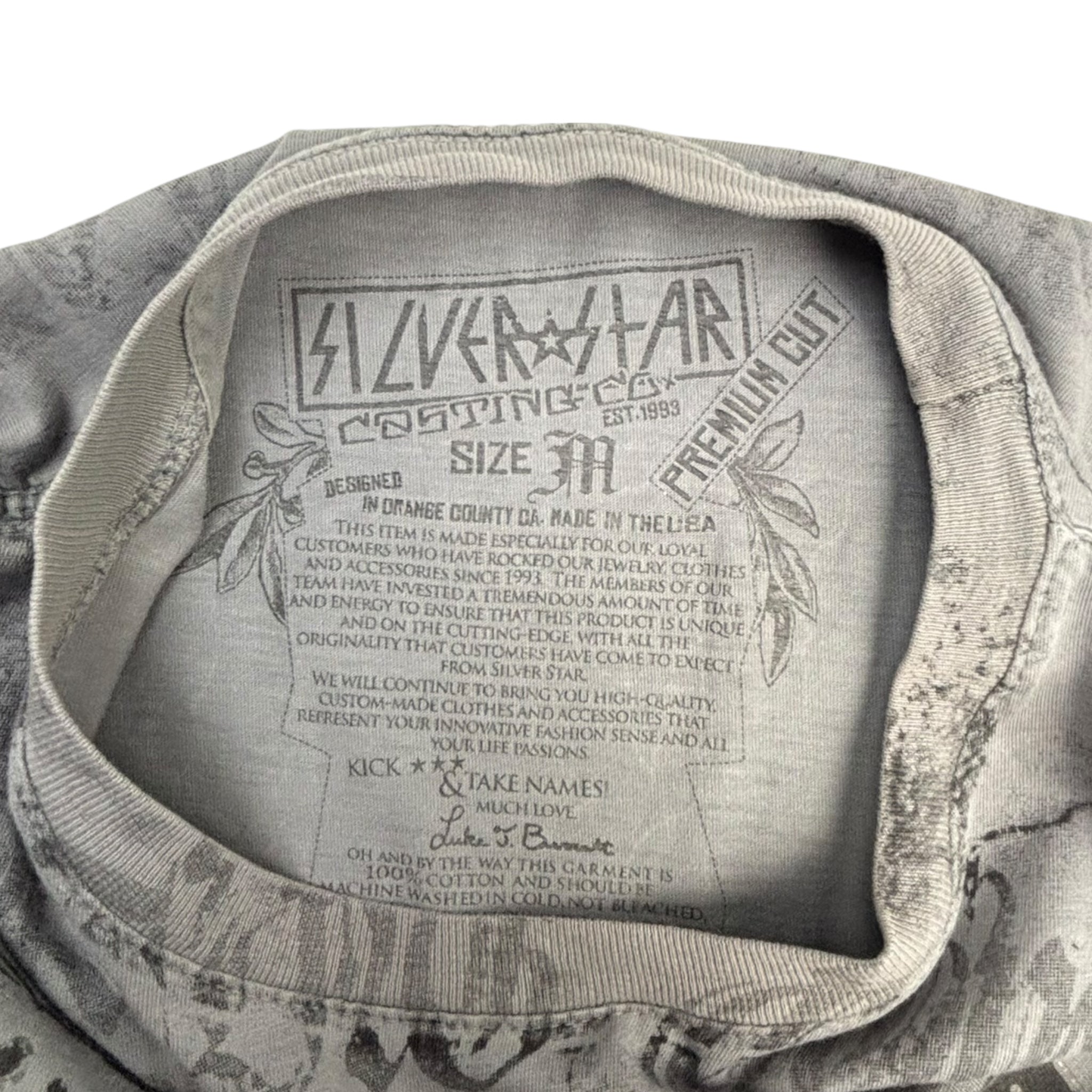 Y2K Silver Star Cyber Mall Goth T-Shirt Grey