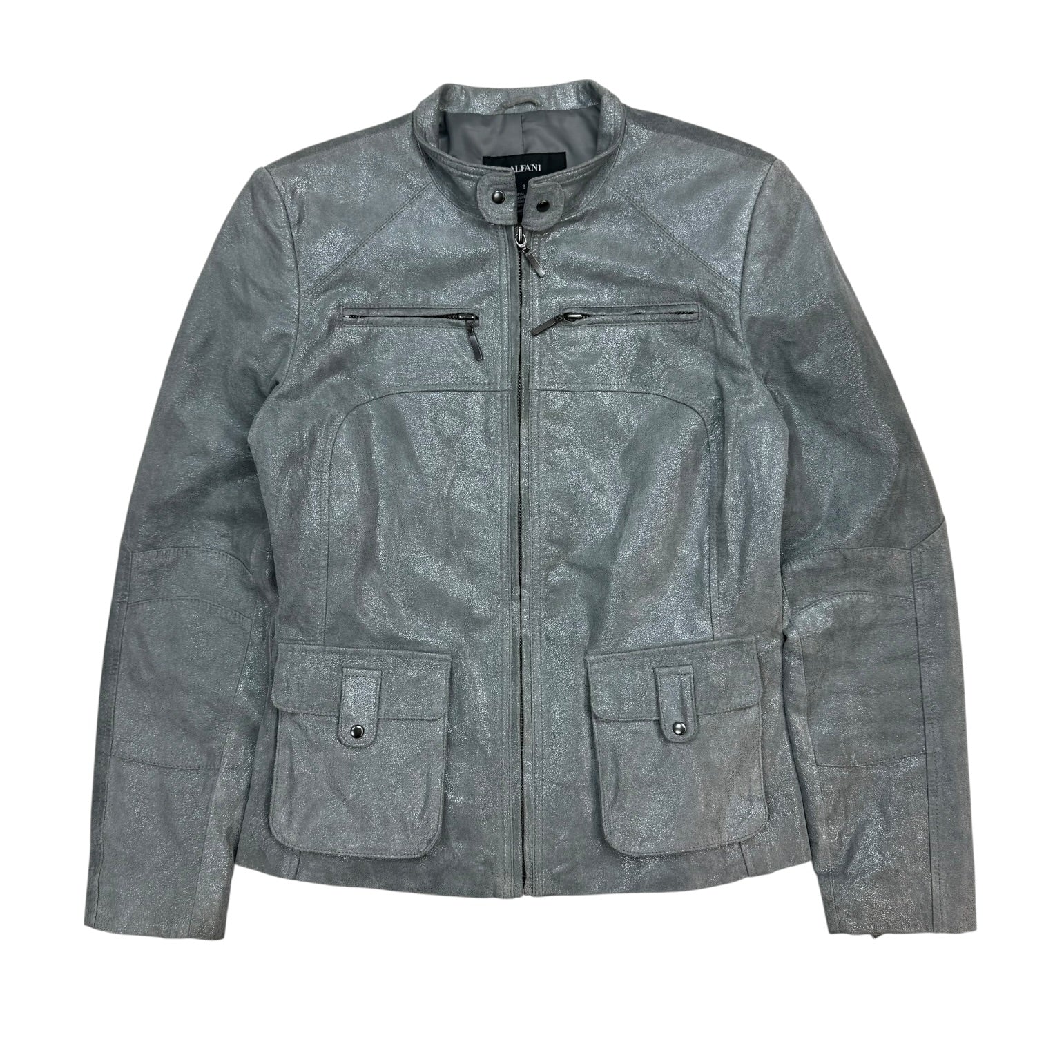 (W) Vintage Alfani Leather Jacket Metallic Grey