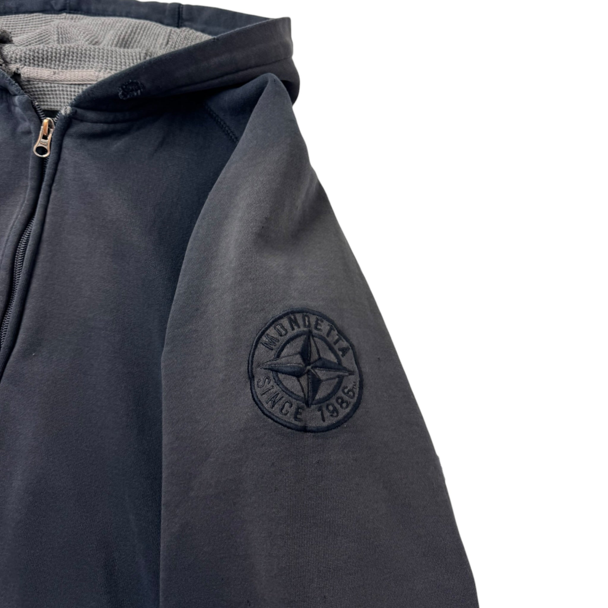 Vintage Distressed Mondetta Waffle Lined Zip Hoodie Faded Navy