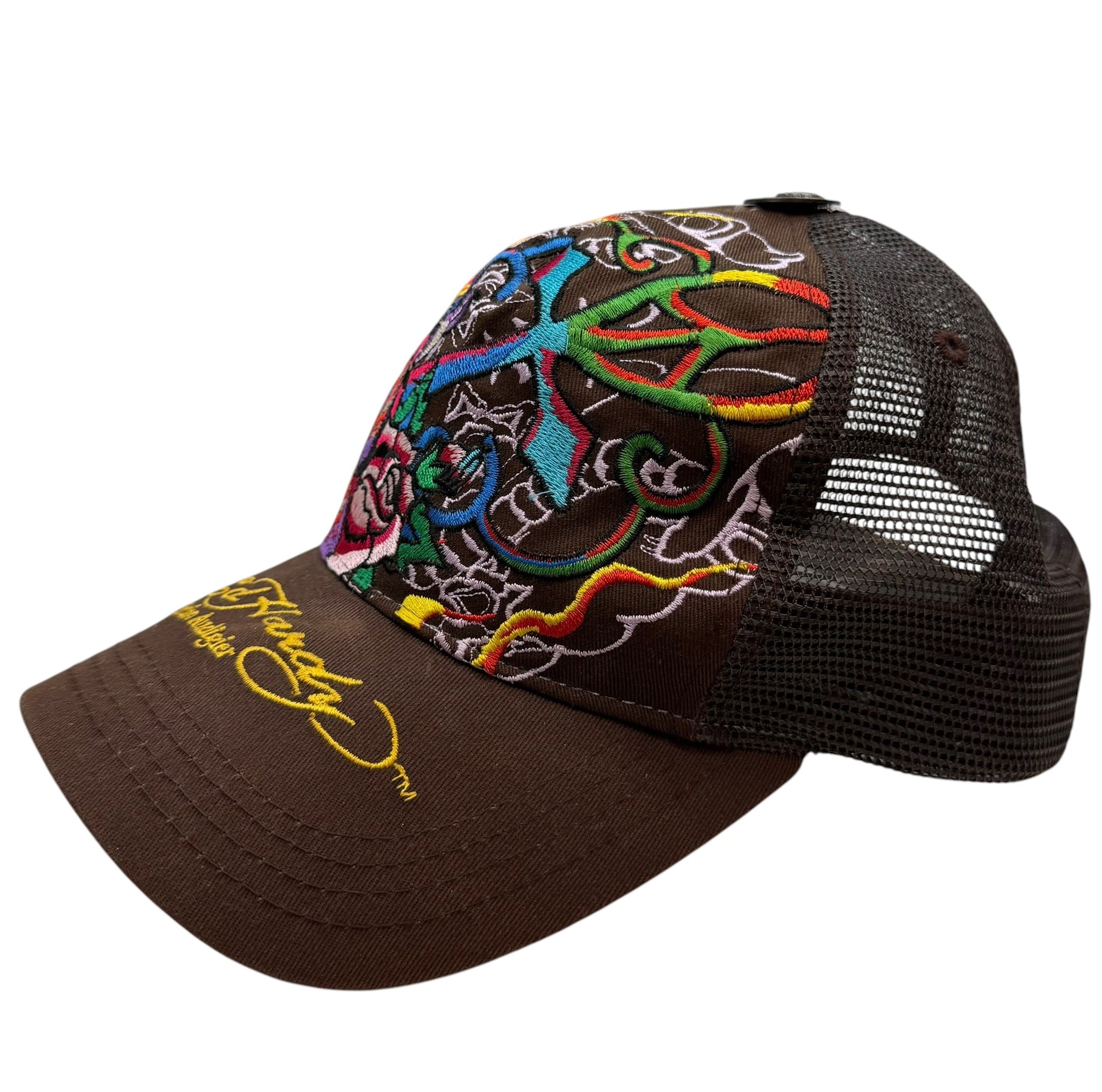 Vintage Ed Hardy By Cristian Audigier Embroidered Snapback Brown