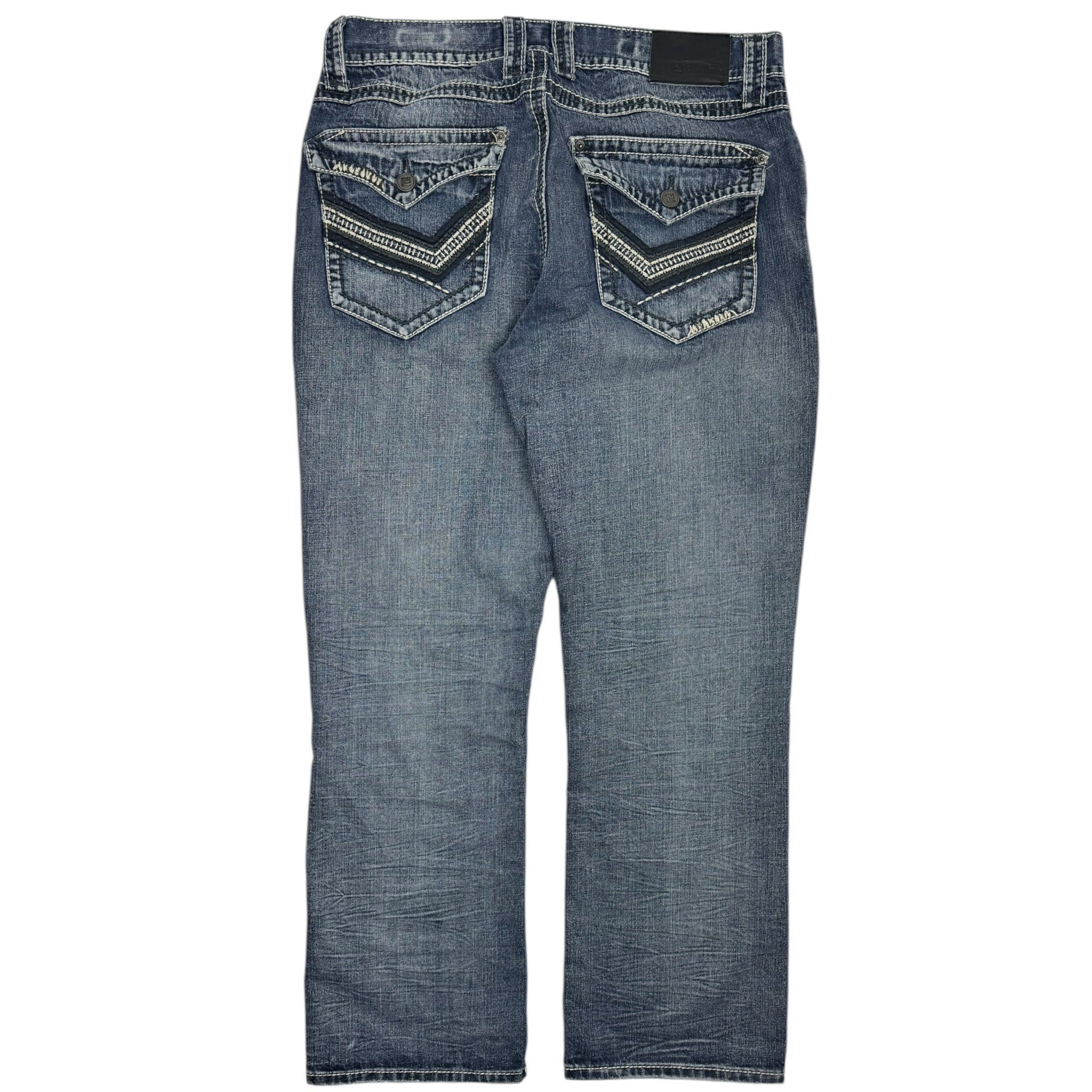 Y2K Black Embroidered Euro Denim Blue Wash Bottoms