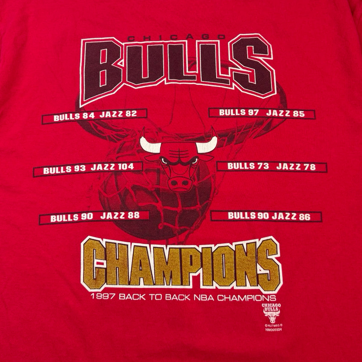 1997  Champions Chicago Bulls NBA Finals T-Shirt Red