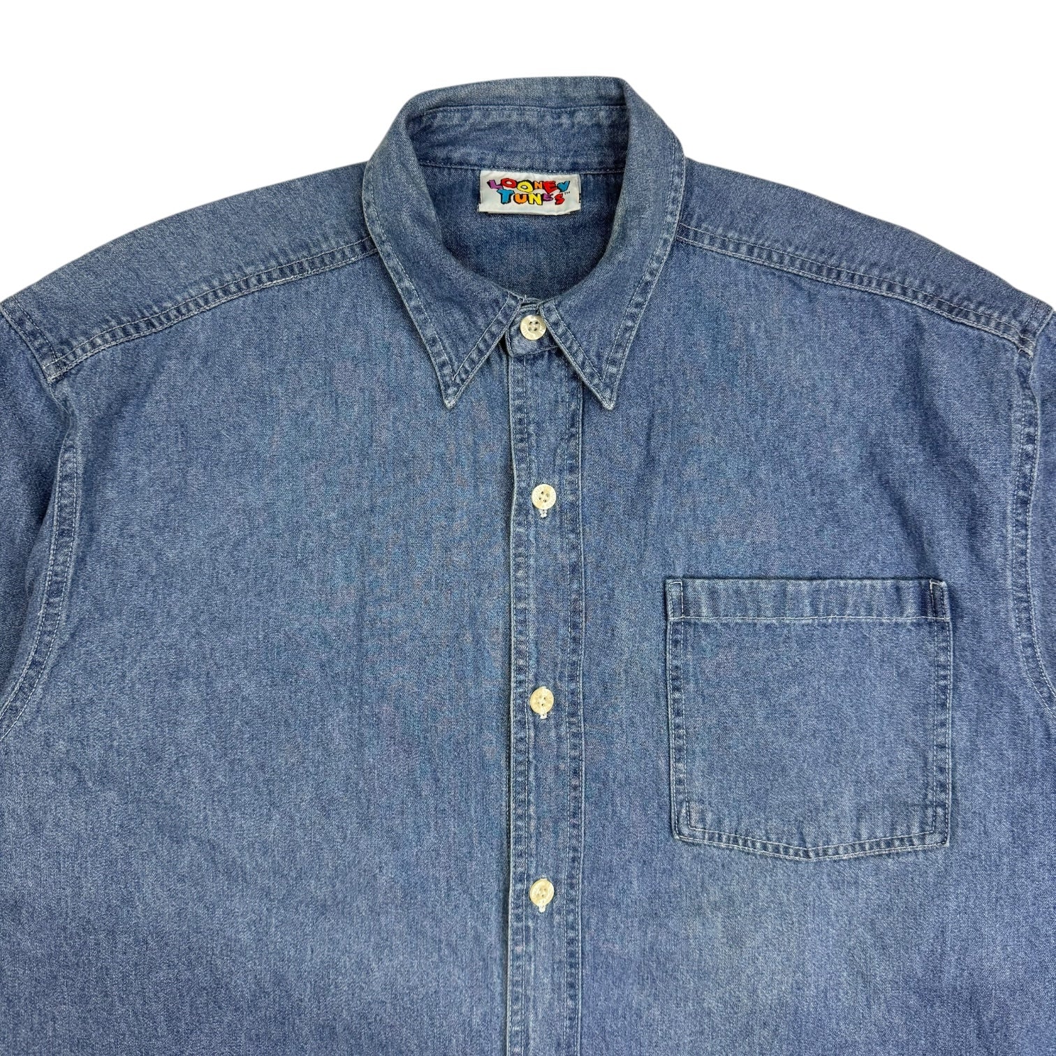 1993 Looney Tunes Denim Button Up Shirt Dark Blue