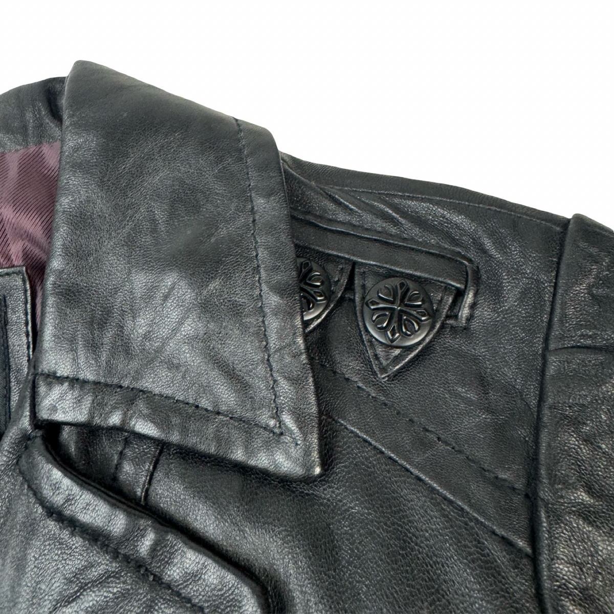 (W) Vintage 2009 Affliction Serialized Gothic Black Leather Jacket