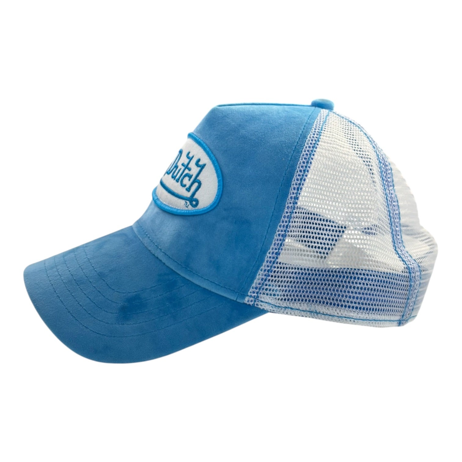 (W) Von Dutch Blue and White Velvet Trucker Hat