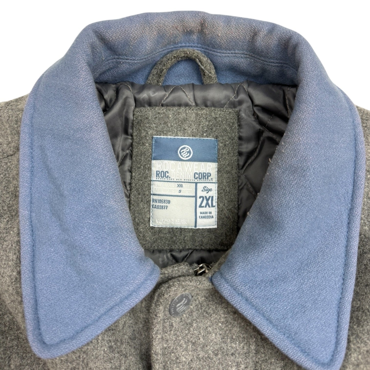Vintage Y2K Rocawear Wool Varsity Jacket Grey/Blue