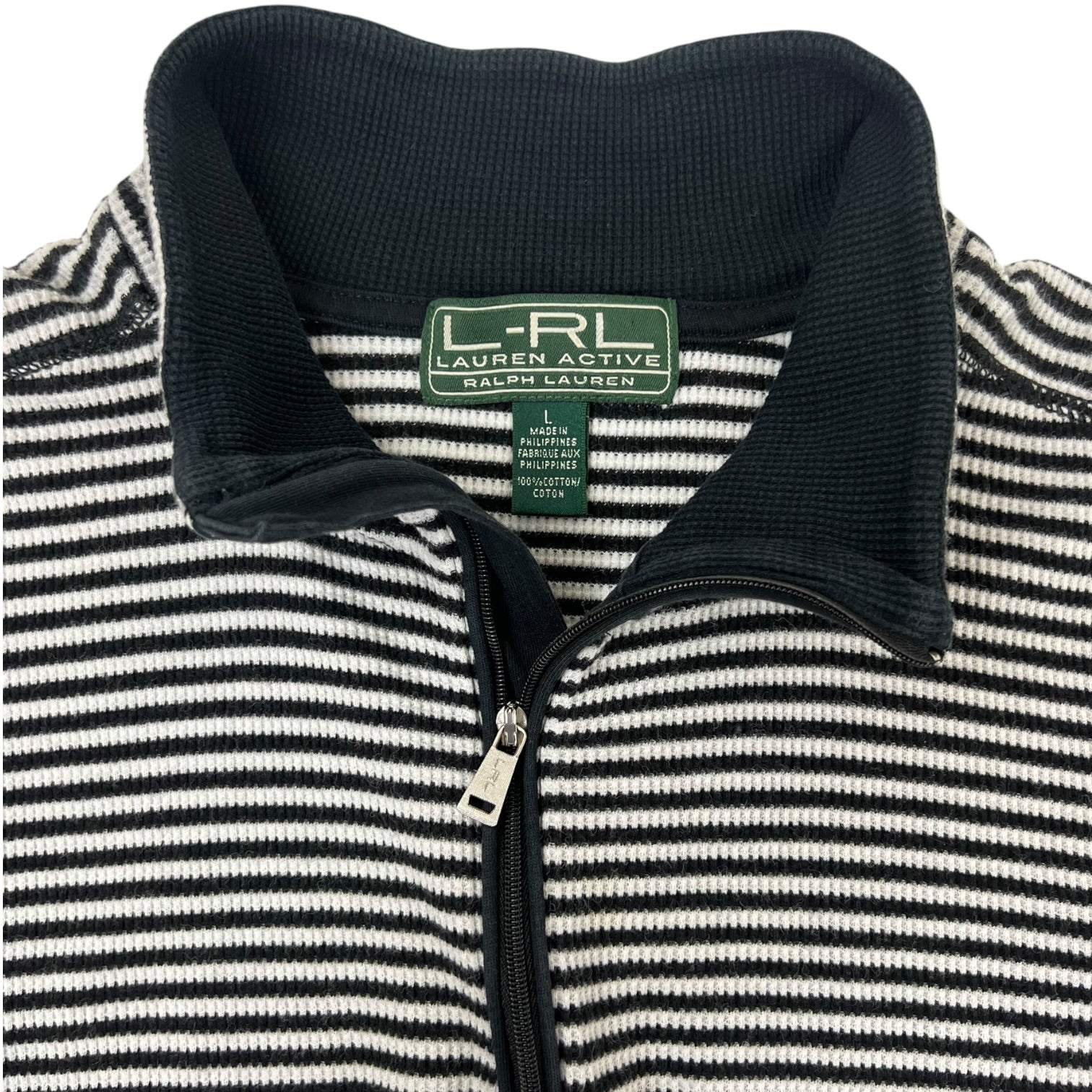 (W) Lauren Ralph Lauren Active 1/4 Zip Shirt Black White Stripes