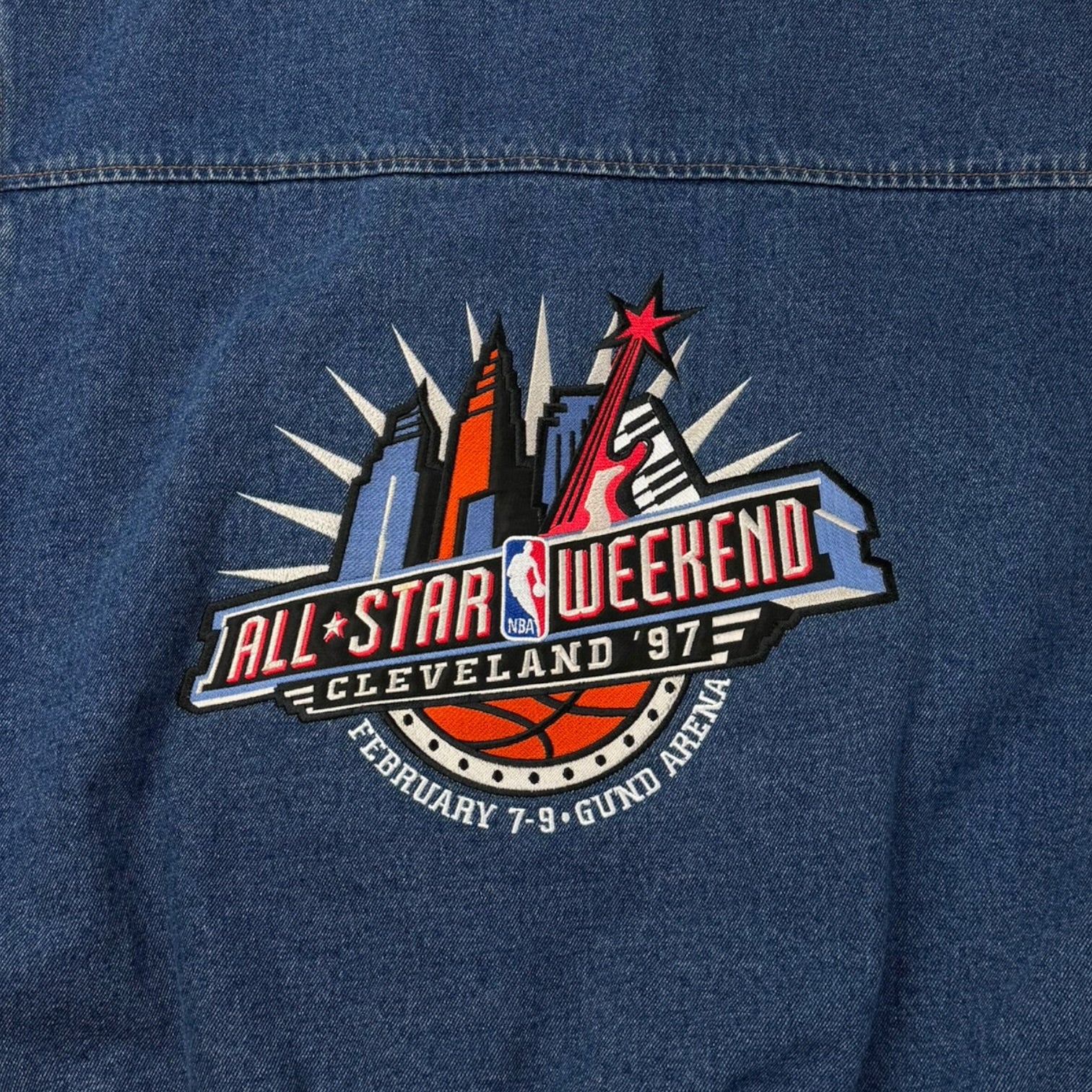 1997 Cleveland Cavaliers Denim Varsity Jacket Beige/Blue