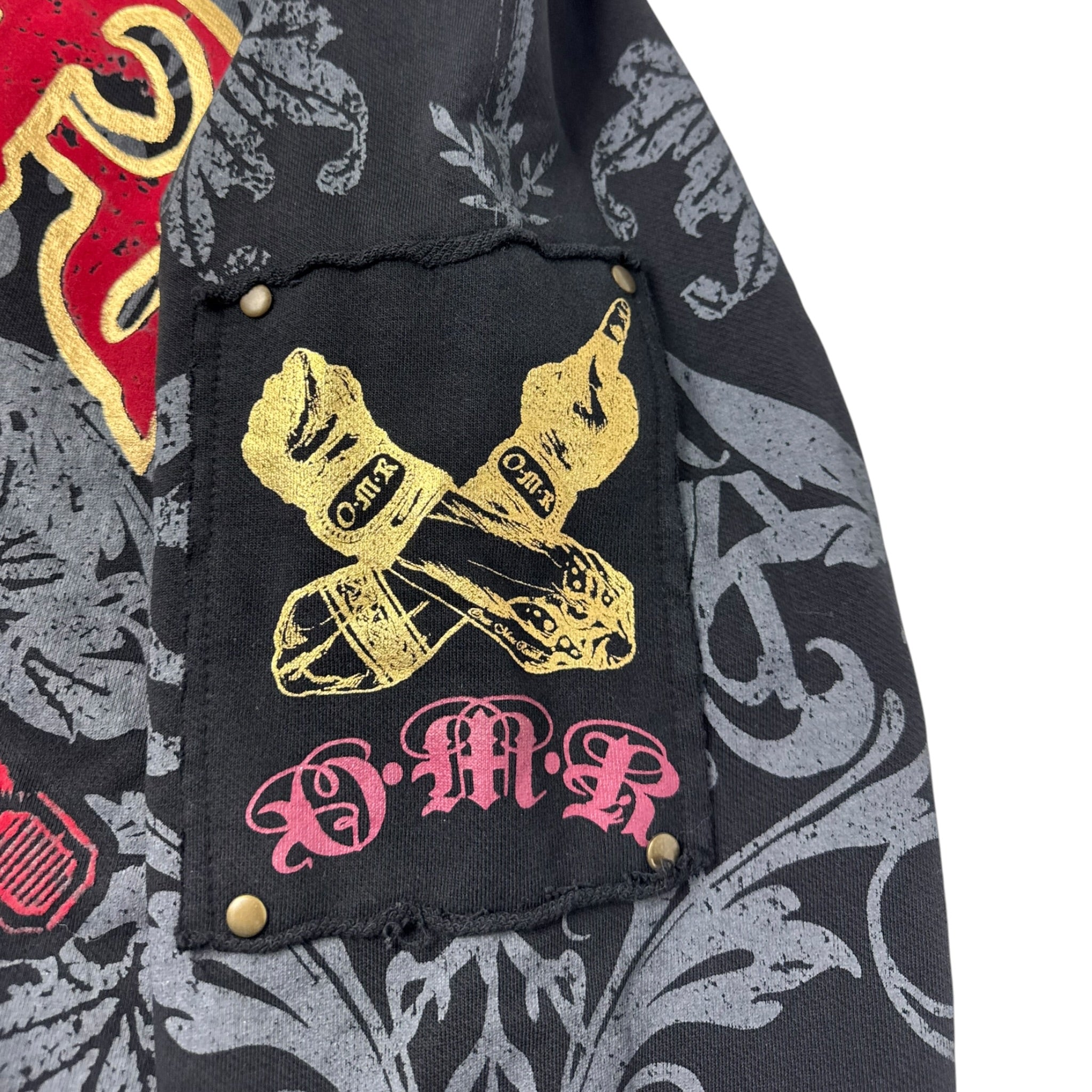 Vintage Y2K O.M.R. All Over Print Zip Up Emo Cyber Hoodie