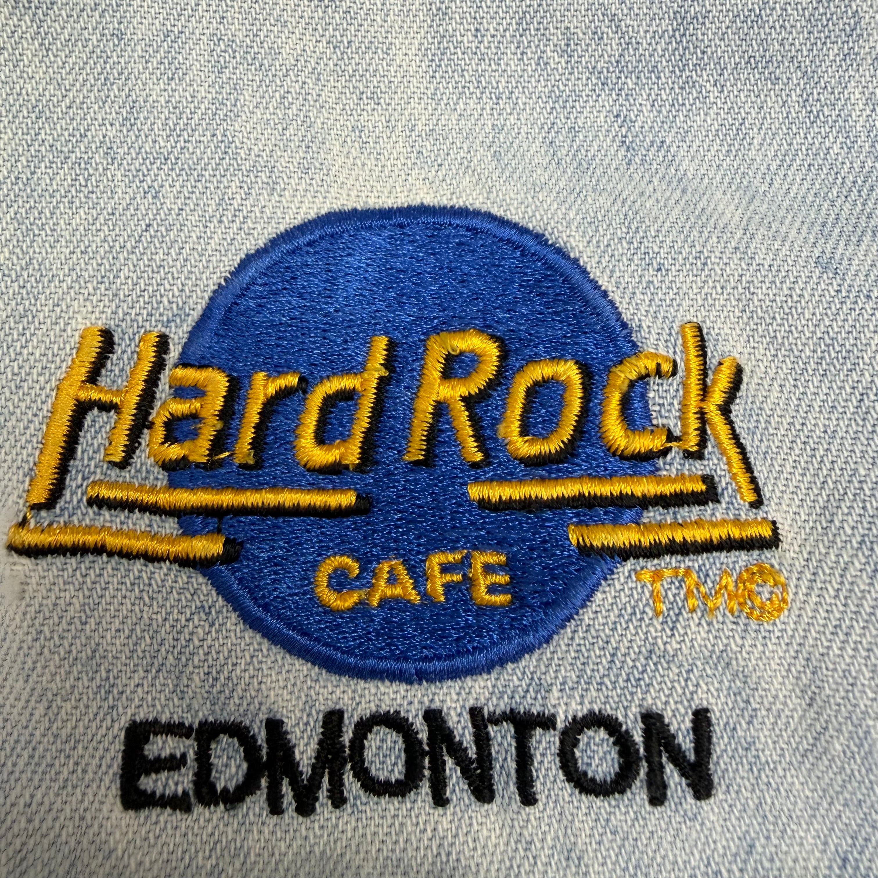 Vintage Hard Rock Cafe Edmonton Denim Button Up Shirt Blue