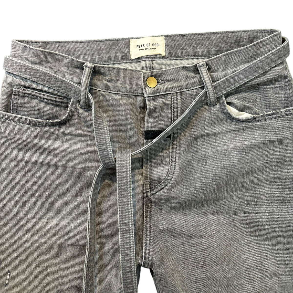 Fear Of God 6th Collection Belted Distressed Denim Grey