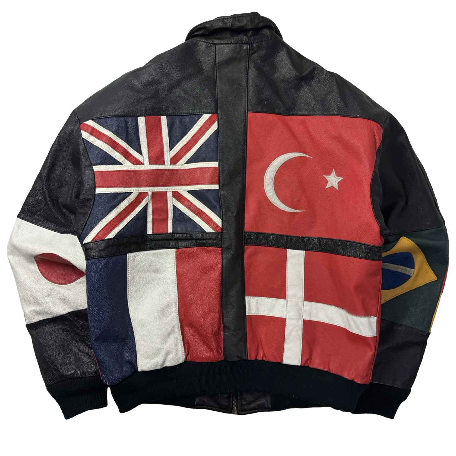 Vintage 80s Phase 2 Flags of the World Leather Jacket