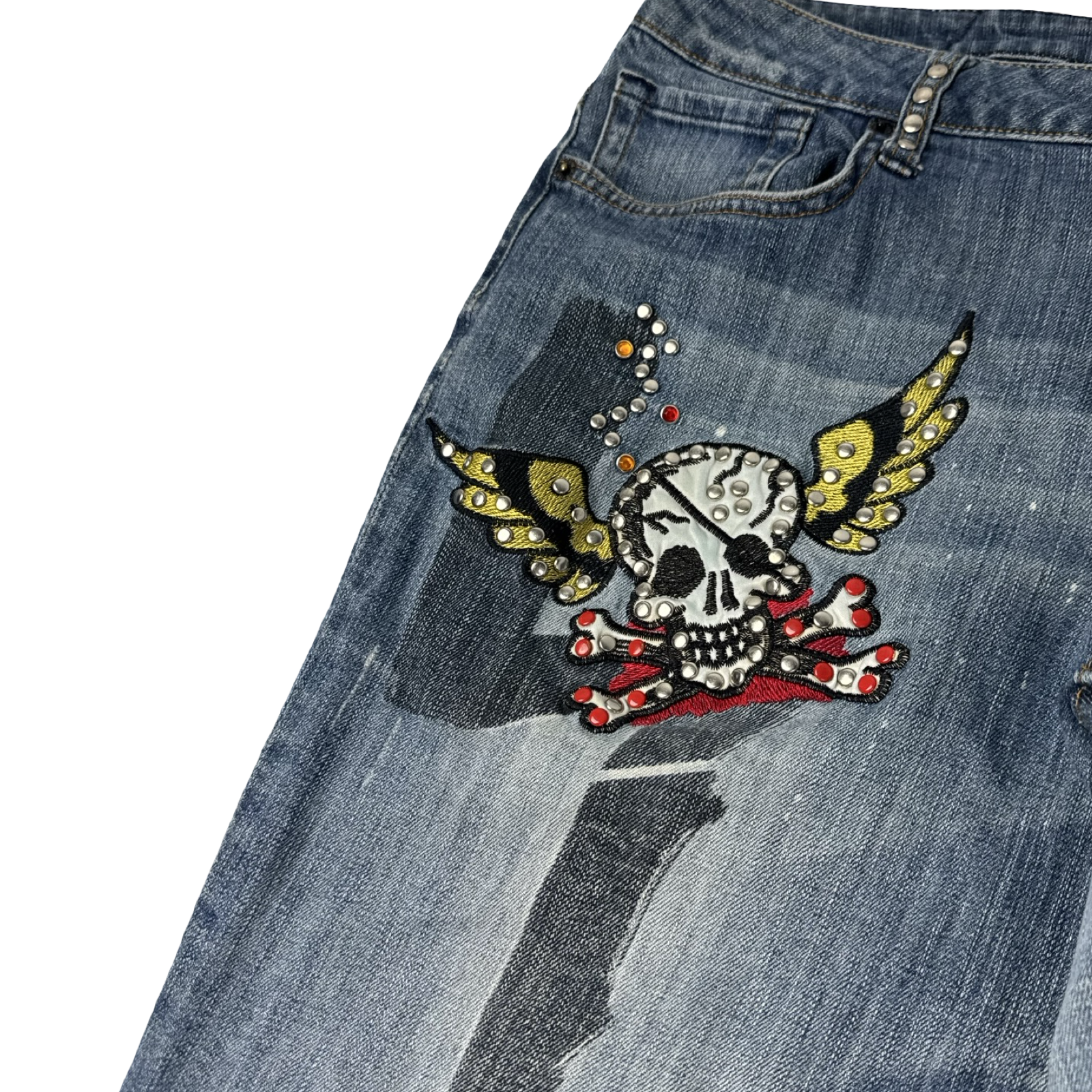 Vintage Ed Hardy Embellished Denim Bottoms Blue Wash