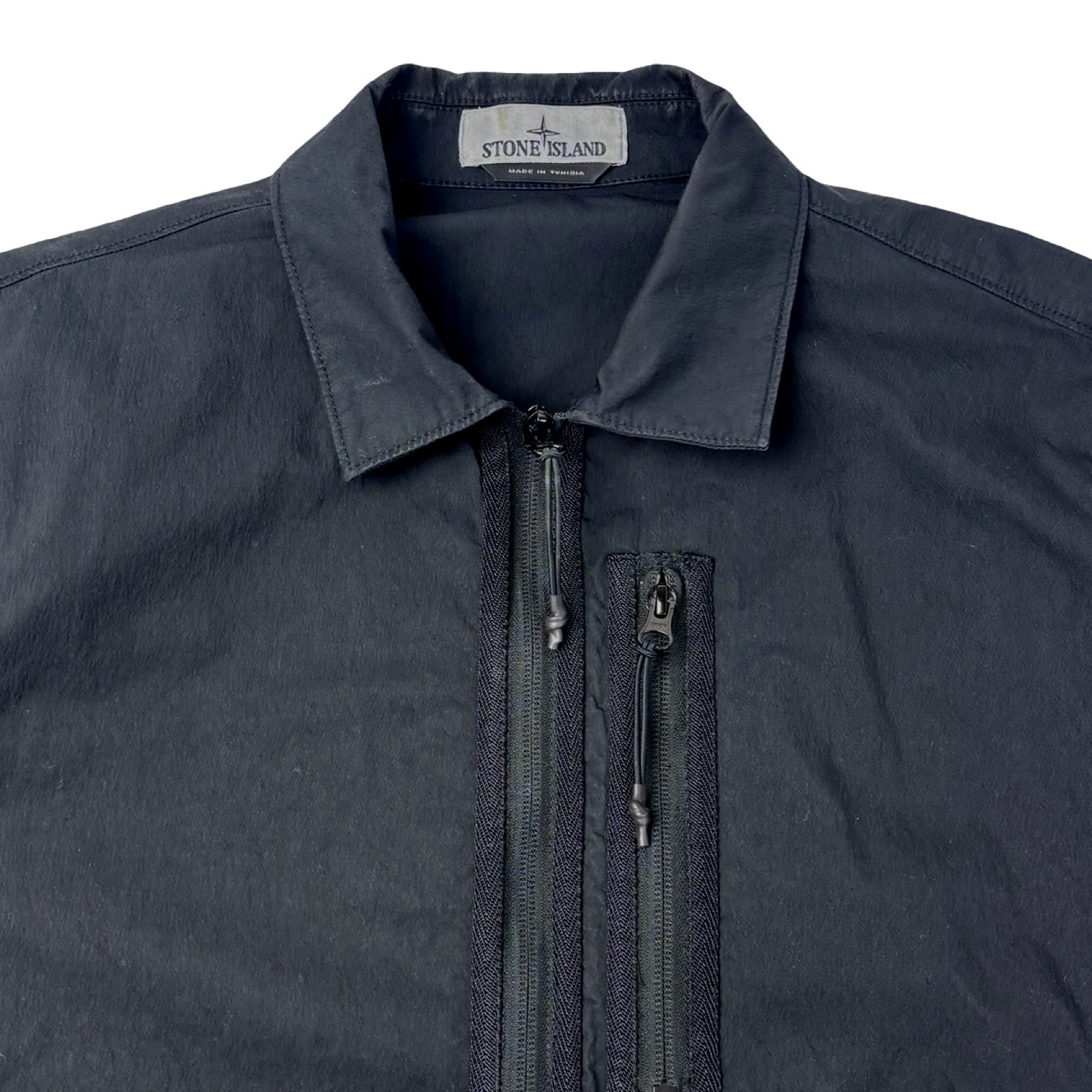 Stone Island Stretch Cotton Zippered Overshirt Black