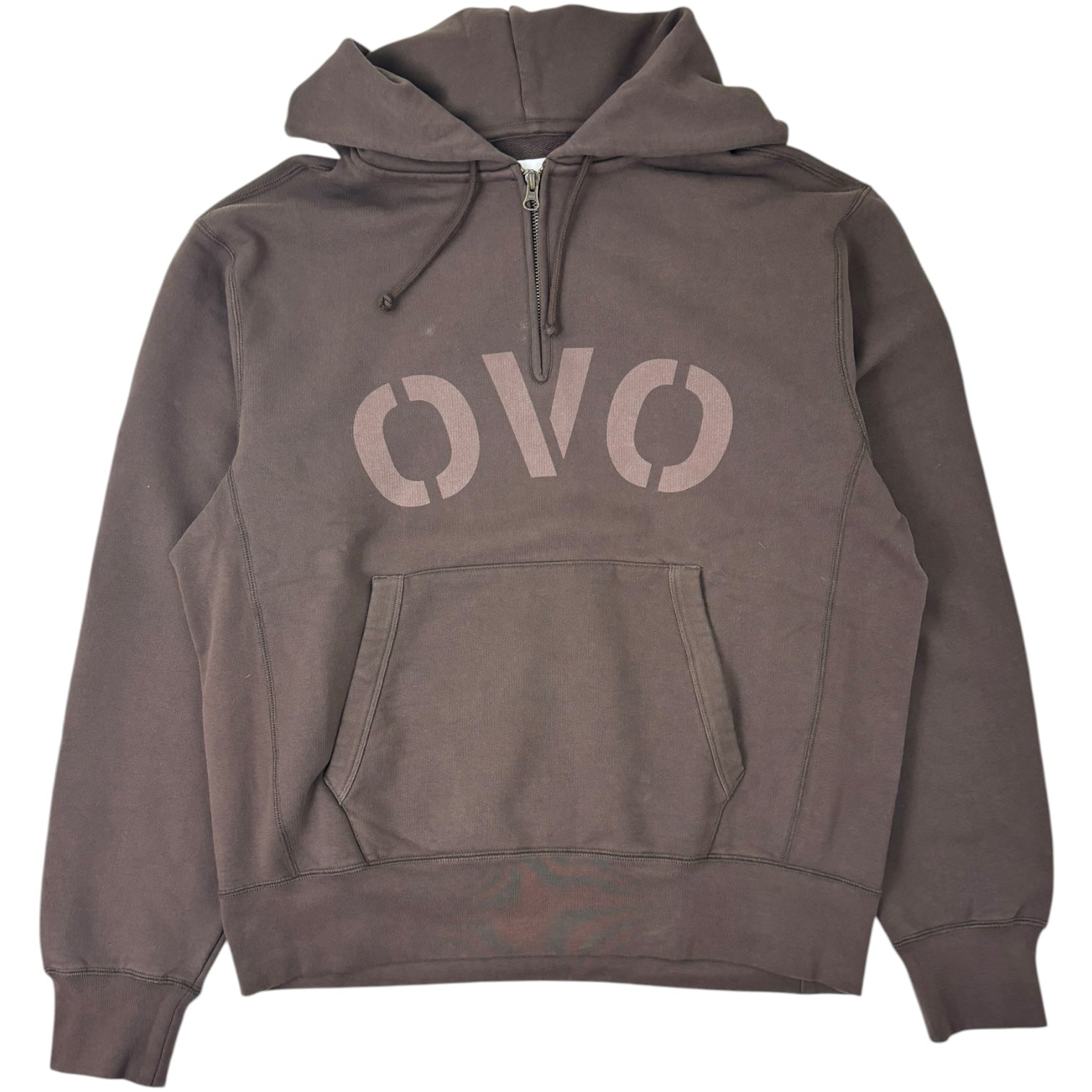 OVO Garment-Dyed Quarter-Zip Hoodie Brown