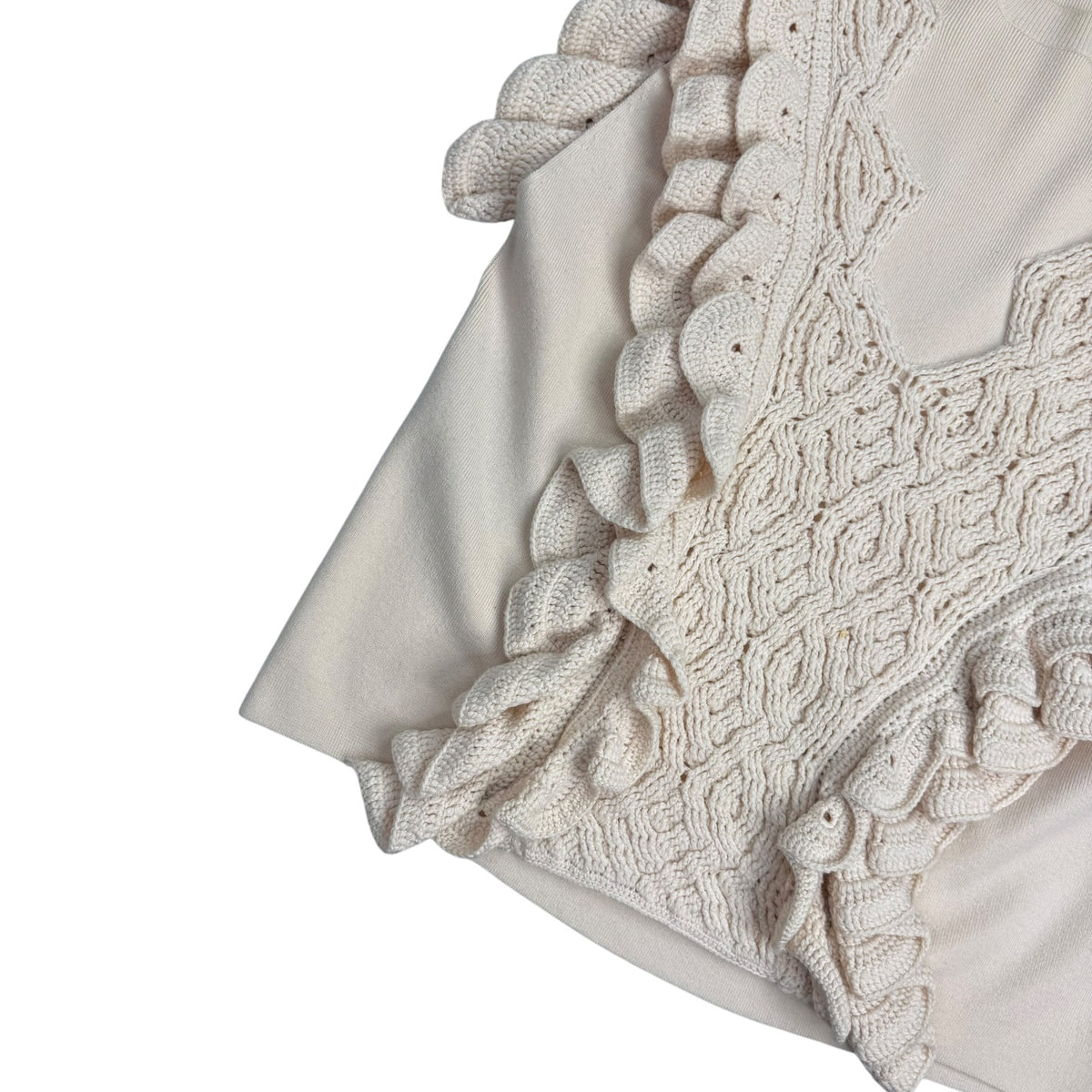 (W) 3.1 Phillip Lim Wool Crochet Ruffle Sleeveless Knit Sweater Vest Cream