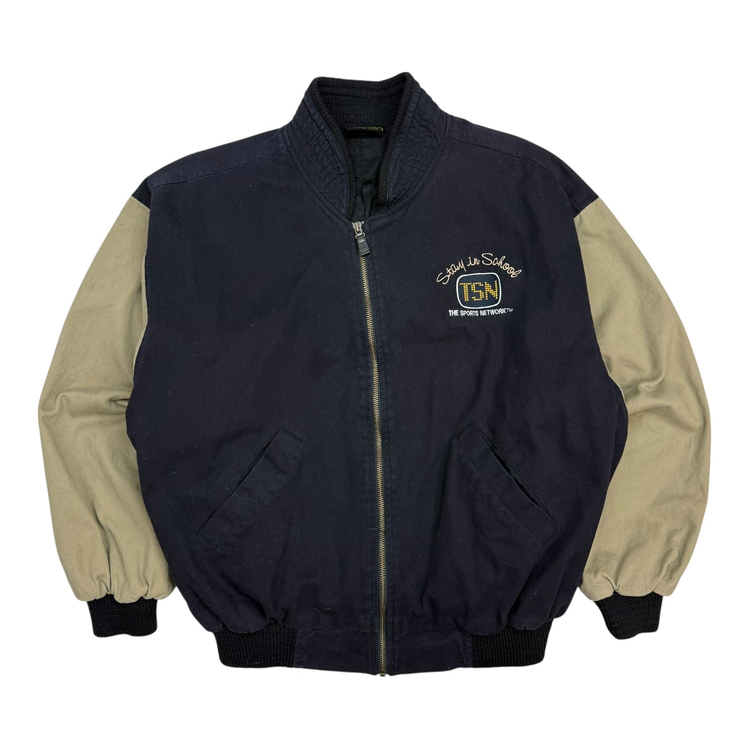 Vintage TSN ‘Stay In School’ Bomber Jacket Navy Blue